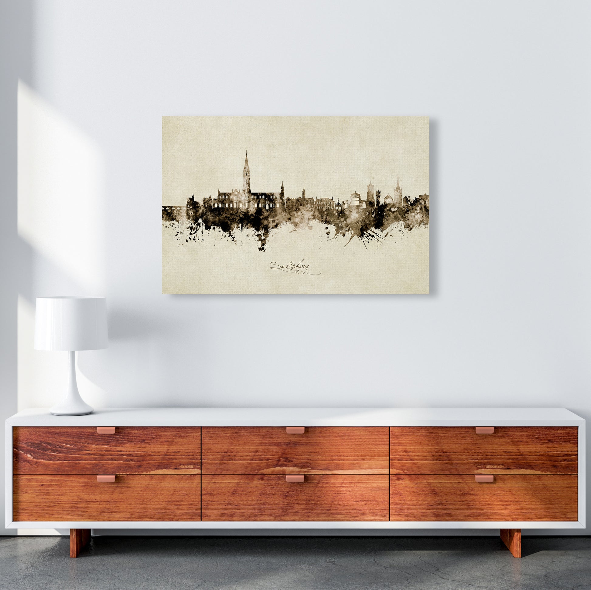 Salisbury England Skyline Vintage Art Print by Michael Tompsett A1 Canvas