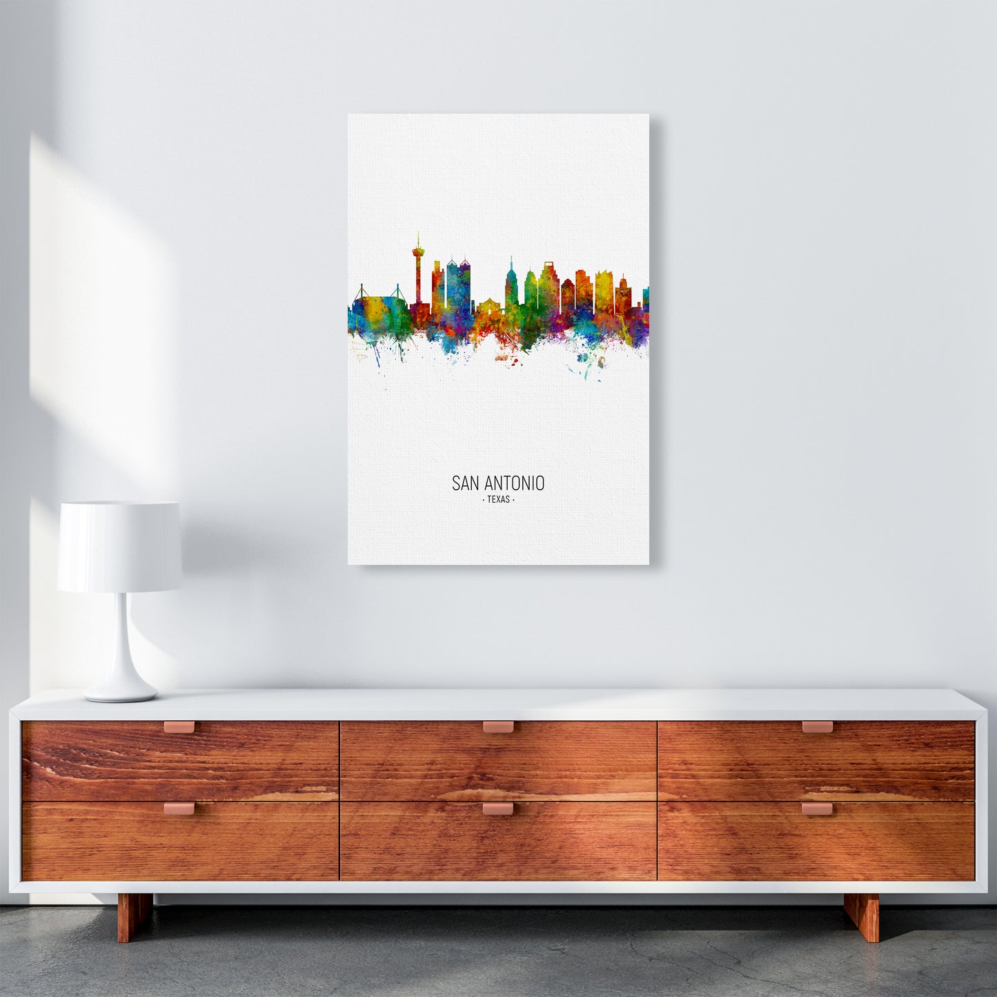 San Antonio Texas Skyline Portrait Art Print by Michael Tompsett A1 Canvas
