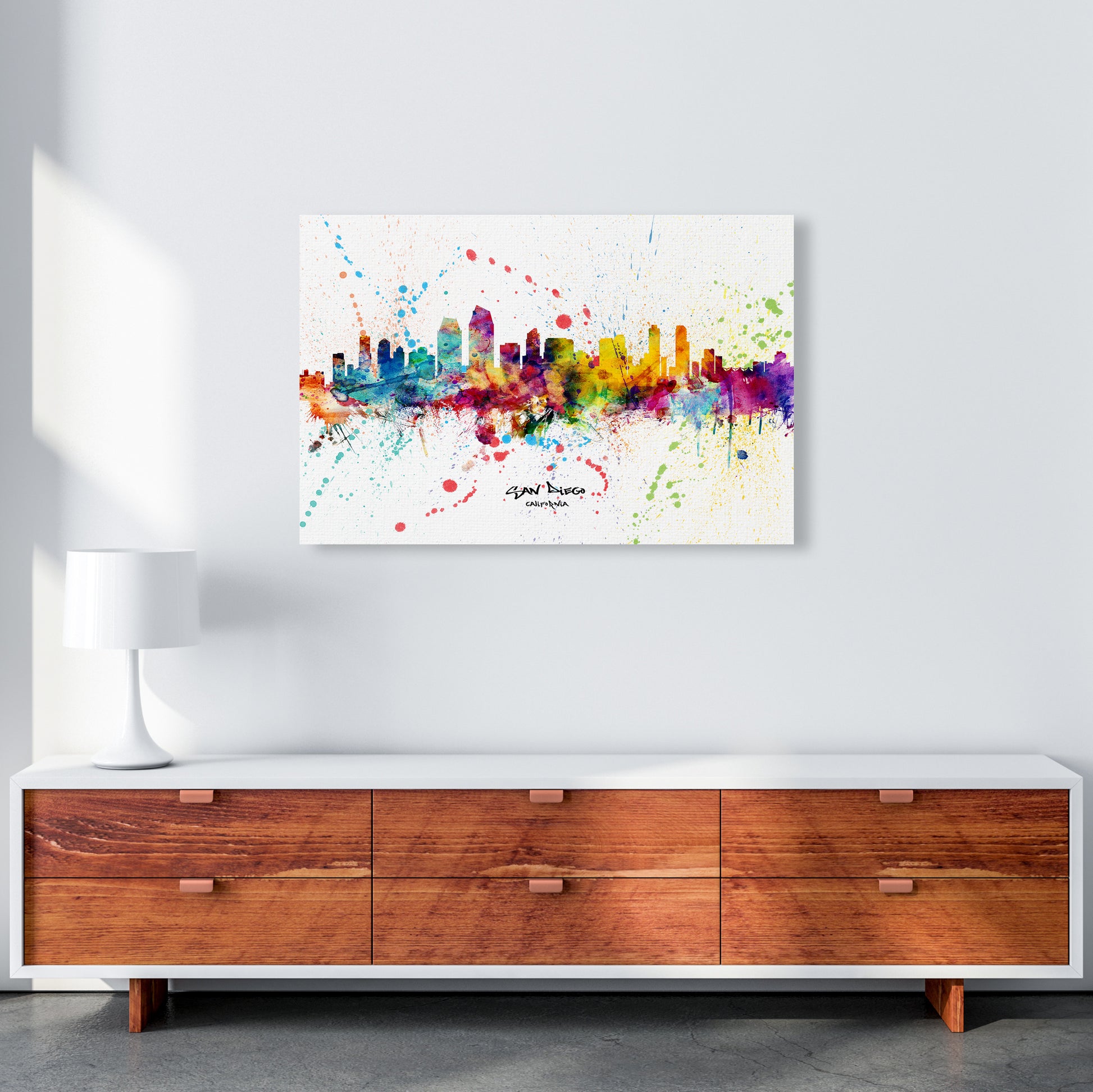San Diego California Skyline Splash Art Print by Michael Tompsett A1 Canvas
