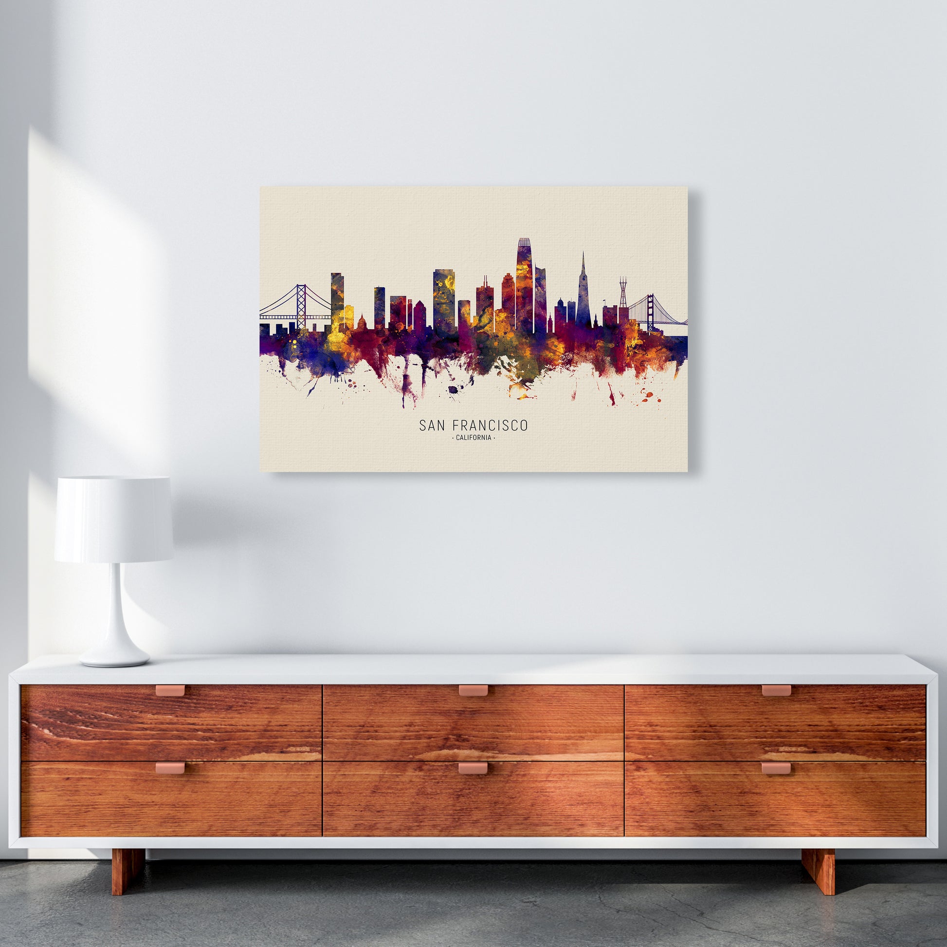 San Francisco California Skyline Autumn City Name Art Print by Michael Tompsett A1 Canvas