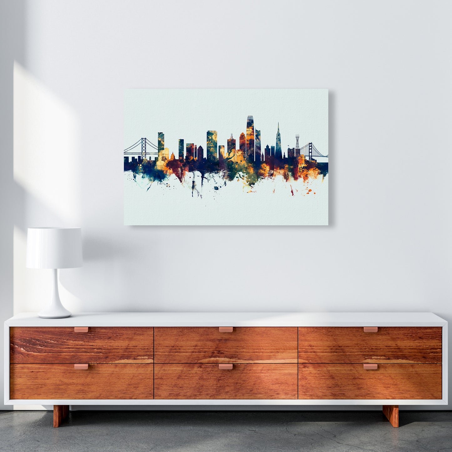 San Francisco California Skyline Blue Orange Art Print by Michael Tompsett A1 Canvas