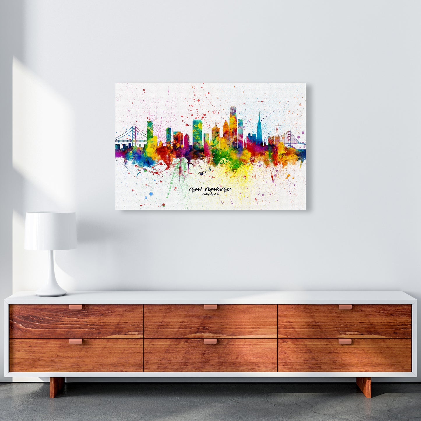 San Francisco California Skyline Splash Art Print by Michael Tompsett A1 Canvas