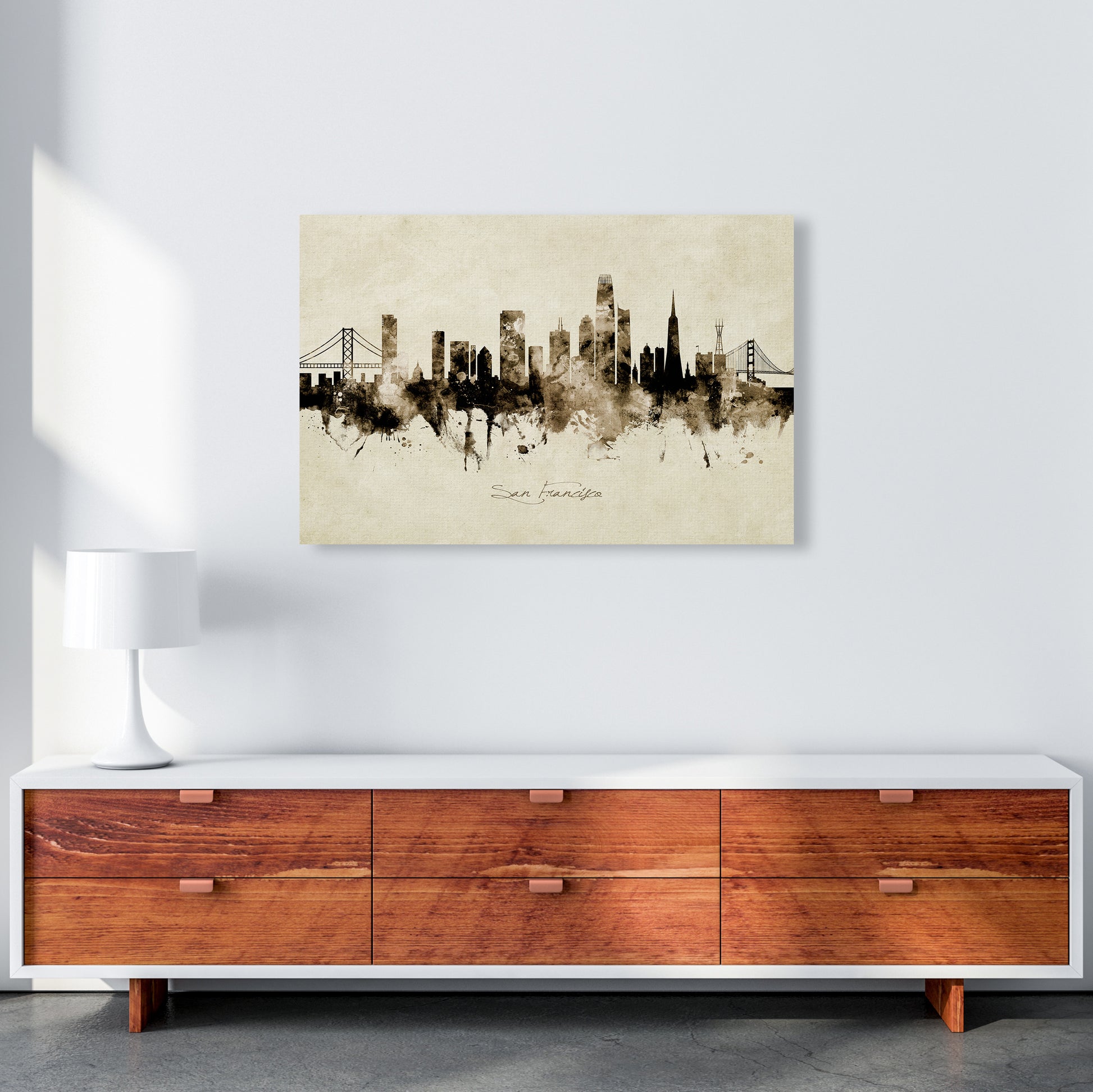 San Francisco California Skyline Vintage Art Print by Michael Tompsett A1 Canvas