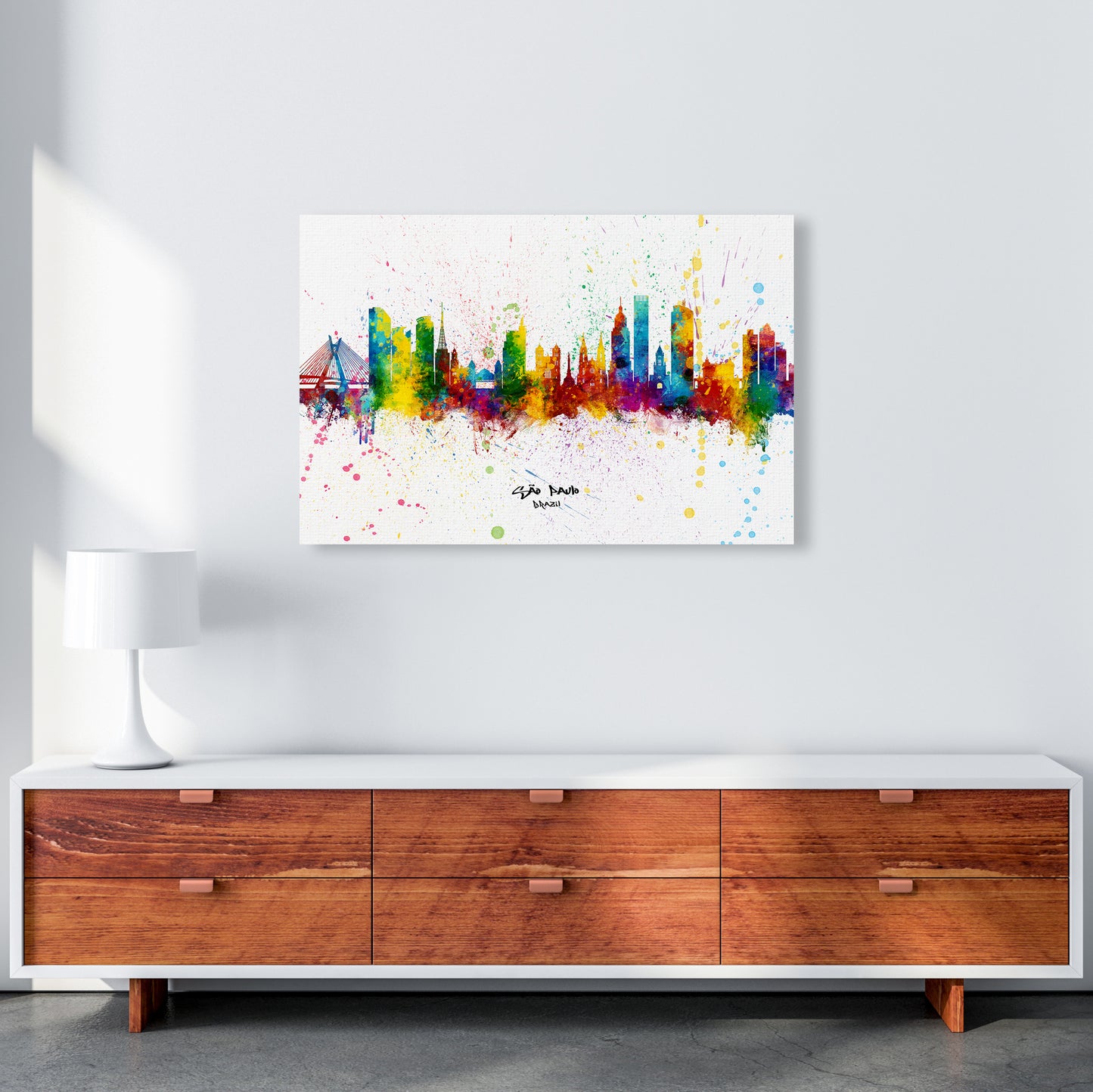 Sao Paulo Brazil Skyline Splash Art Print by Michael Tompsett A1 Canvas