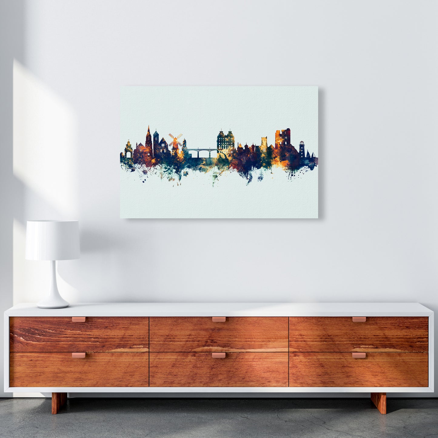 Scarborough England Skyline Blue Orange Art Print by Michael Tompsett A1 Canvas