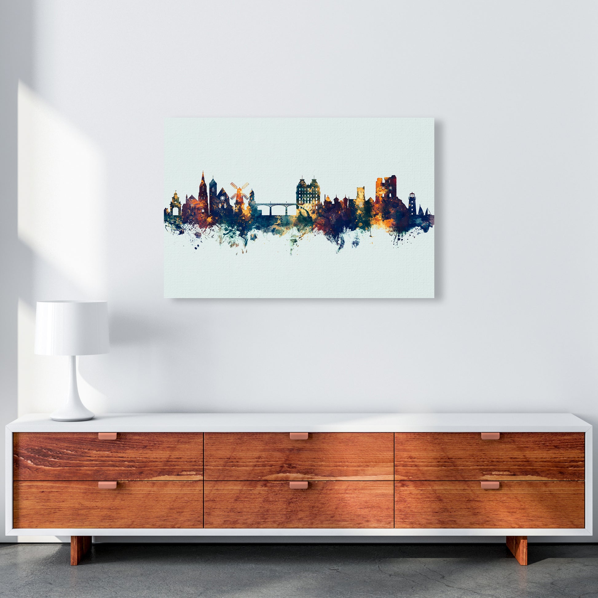 Scarborough England Skyline Blue Orange Art Print by Michael Tompsett A1 Canvas