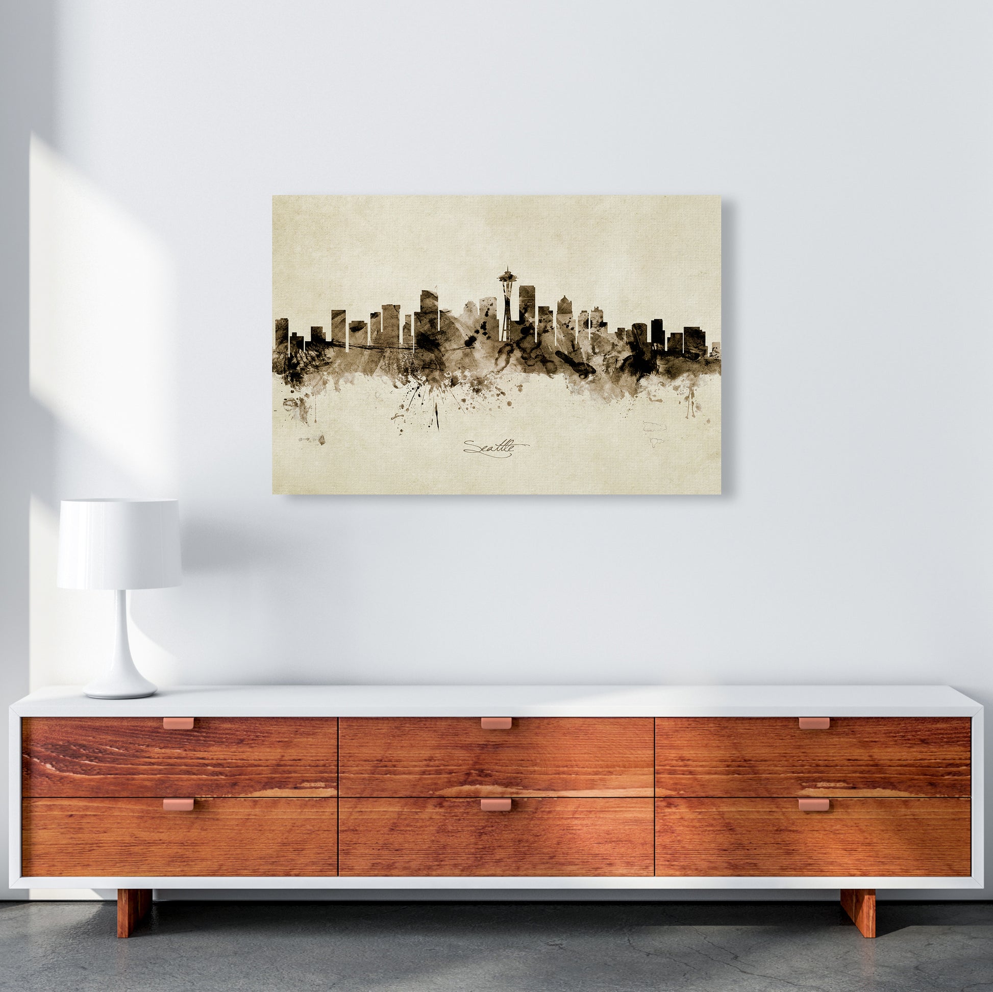 Seattle Washington Skyline Vintage Art Print by Michael Tompsett A1 Canvas