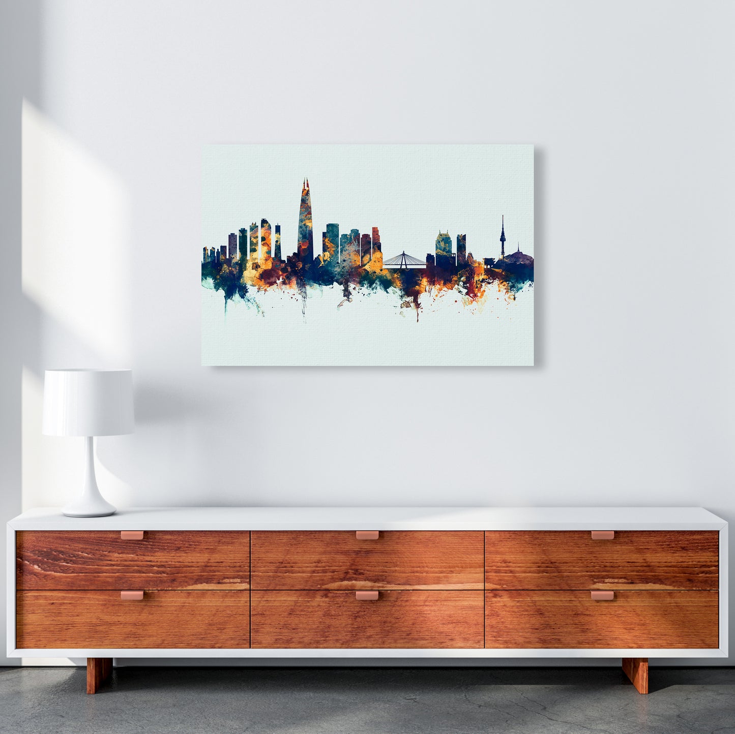 Seoul South Korea Skyline Blue Orange Art Print by Michael Tompsett A1 Canvas