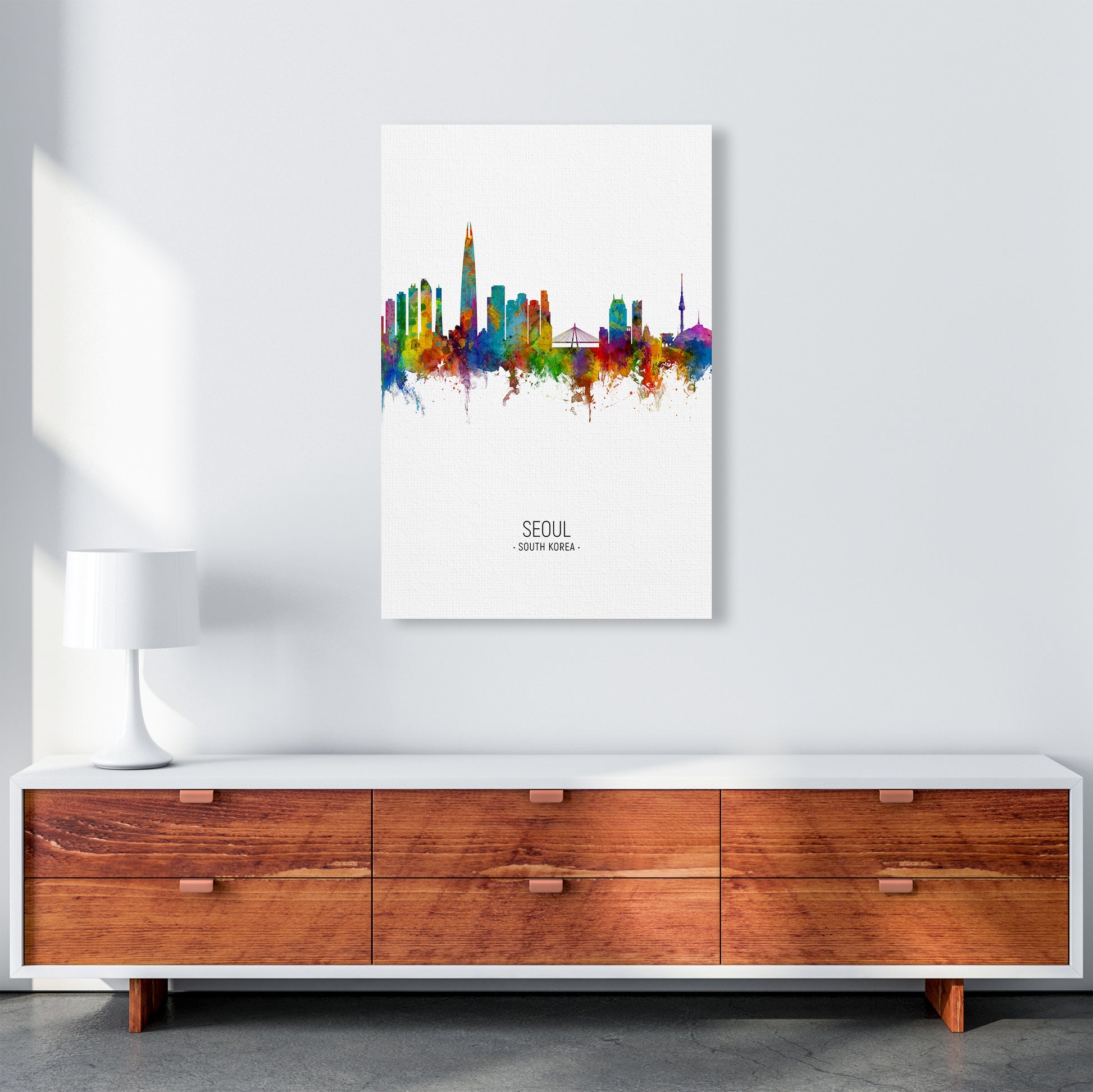 Seoul South Korea Skyline Portrait Art Print by Michael Tompsett A1 Canvas