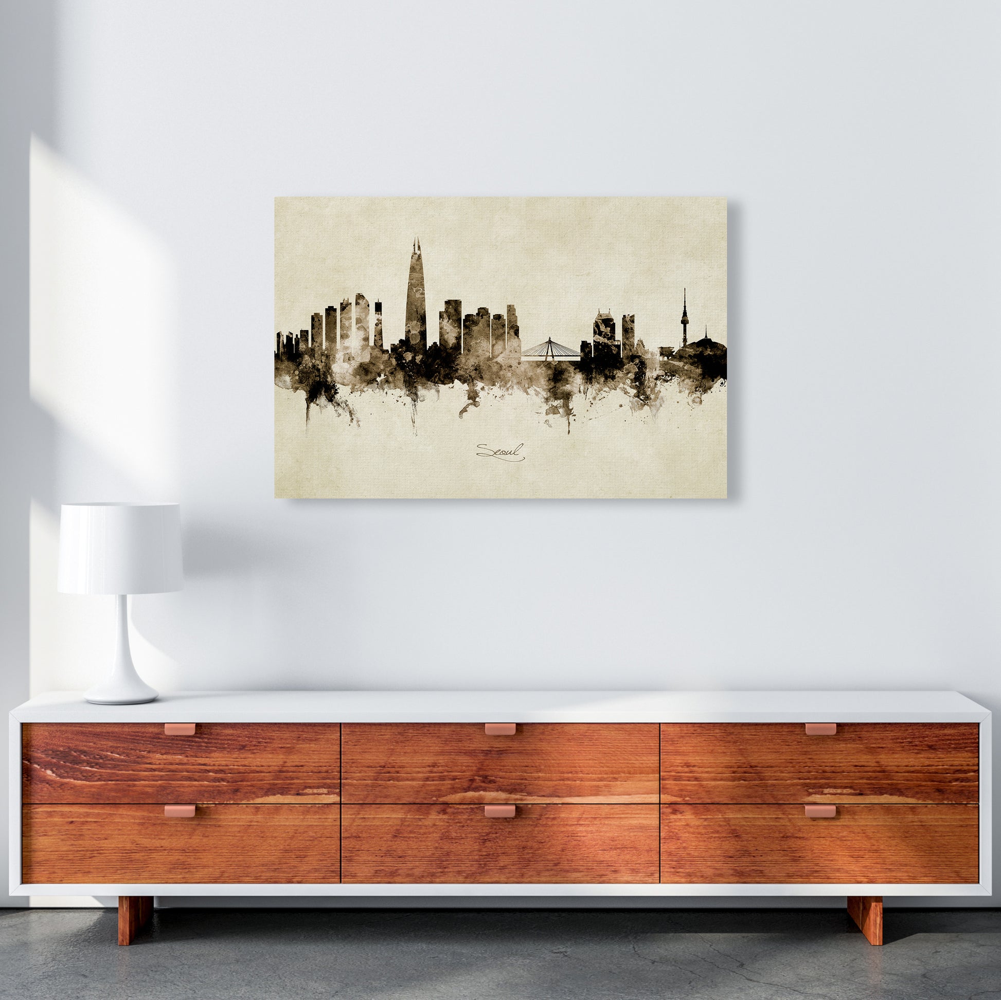 Seoul South Korea Skyline Vintage Art Print by Michael Tompsett A1 Canvas
