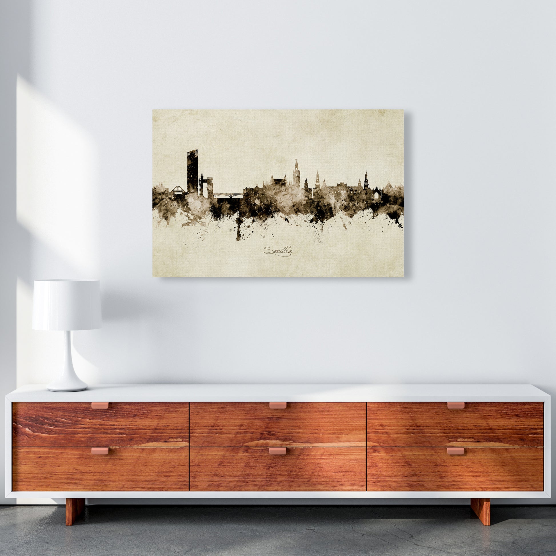 Sevilla Spain Skyline Vintage Art Print by Michael Tompsett A1 Canvas