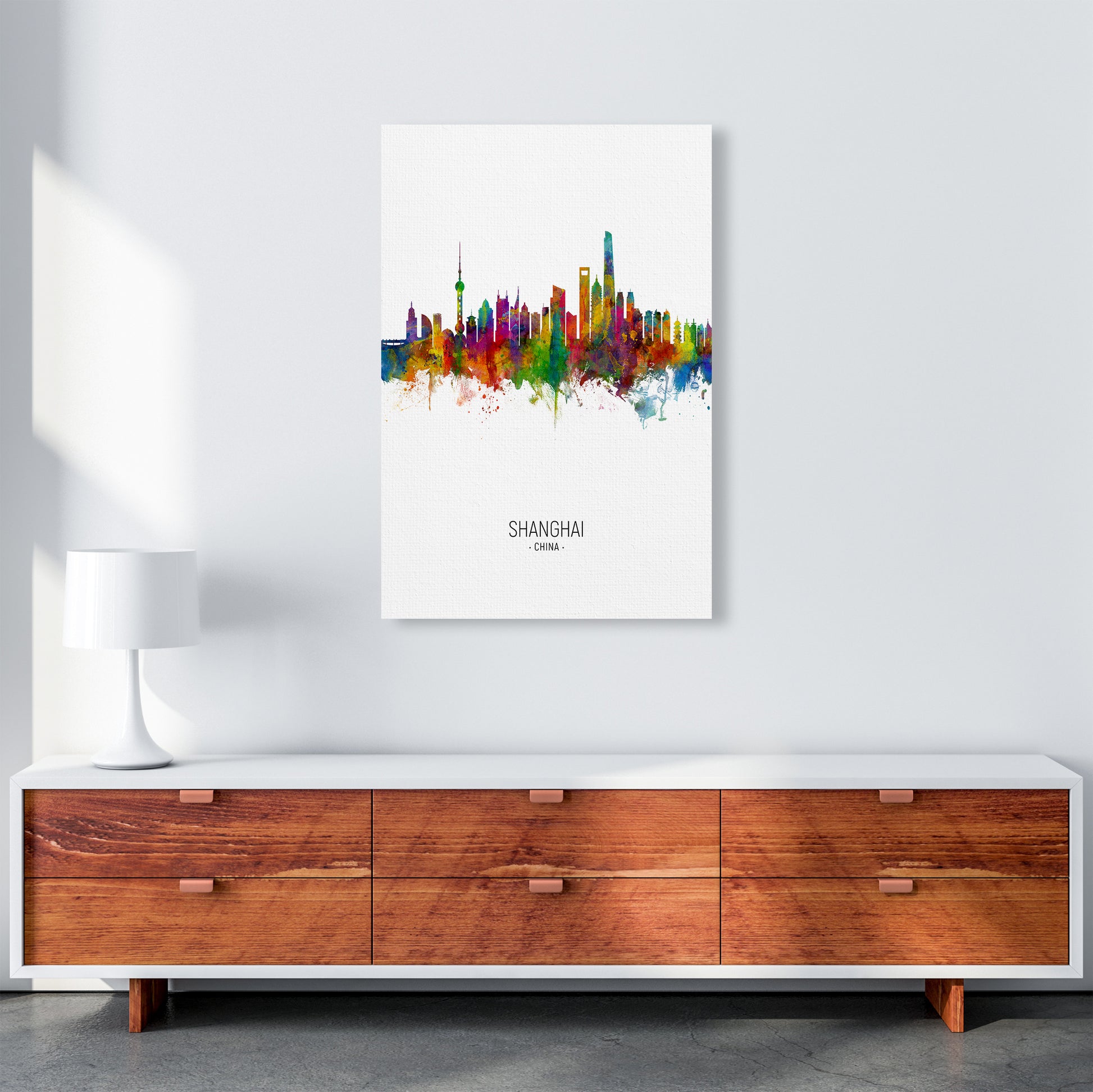 Shanghai China Skyline Portrait Art Print by Michael Tompsett A1 Canvas