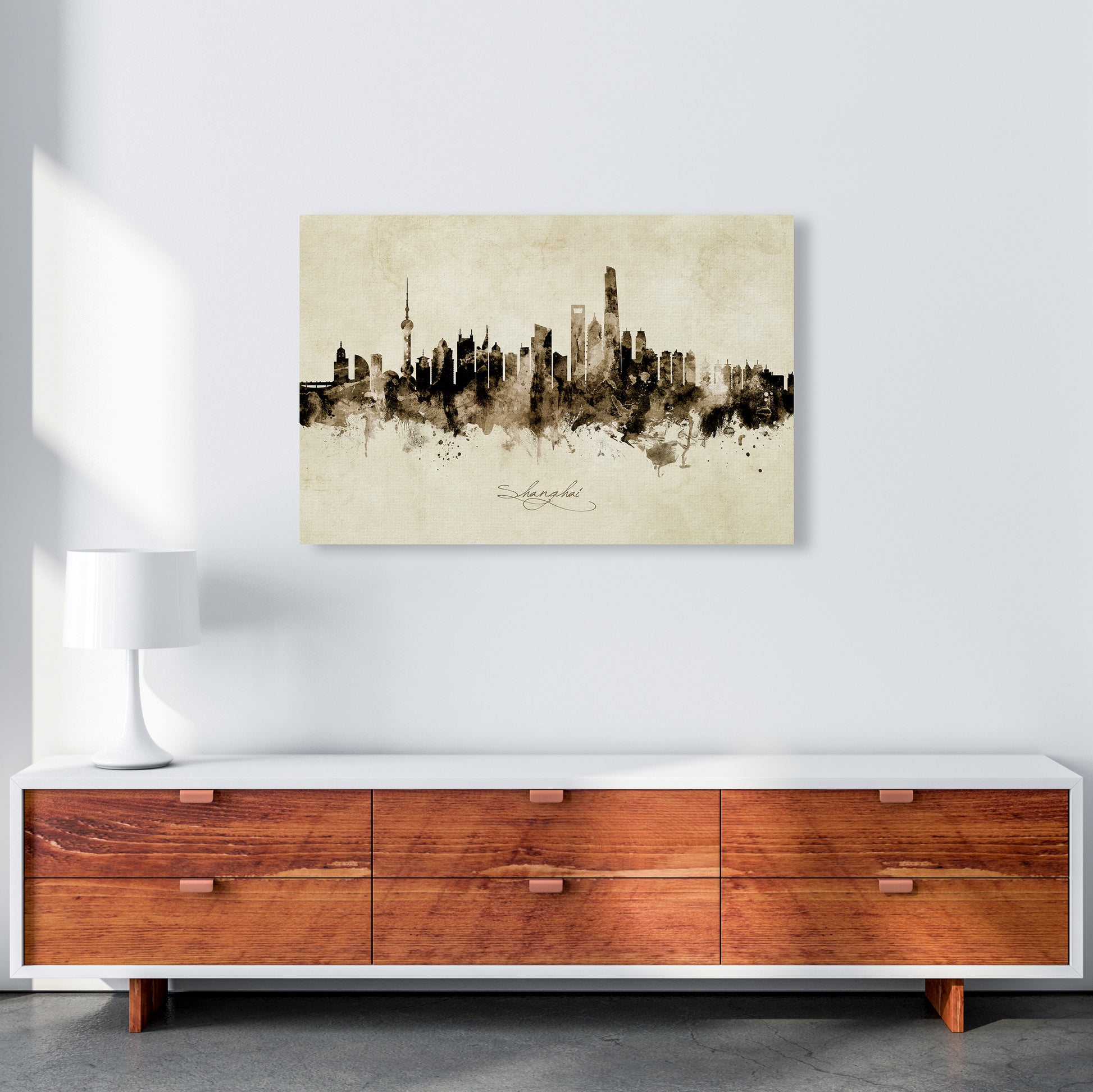 Shanghai China Skyline Vintage Art Print by Michael Tompsett A1 Canvas