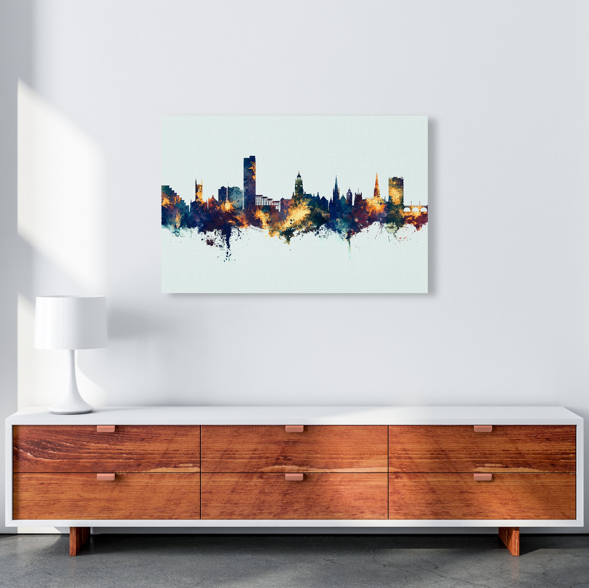 Sheffield England Skyline Blue Orange Art Print by Michael Tompsett A1 Canvas