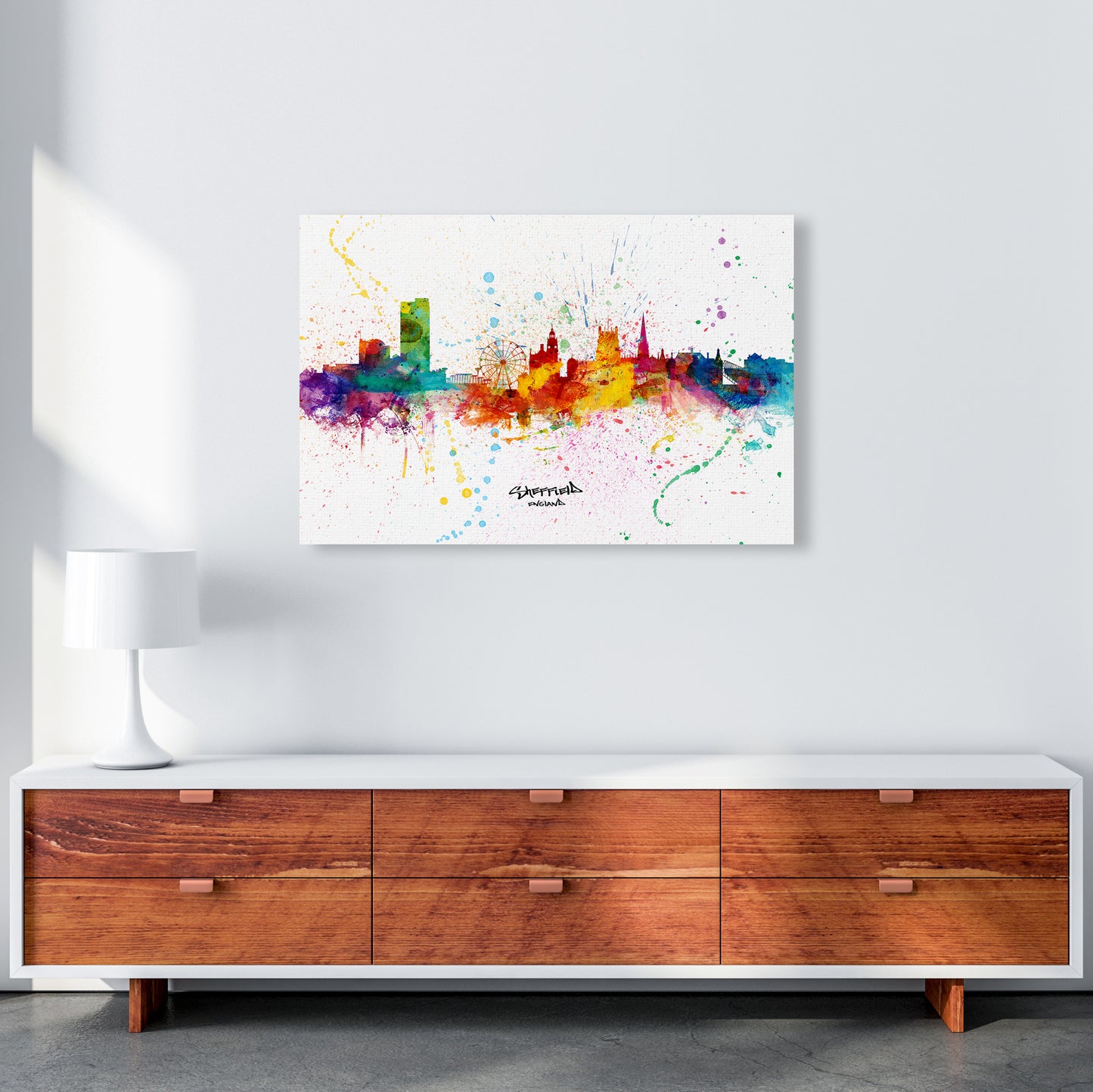 Sheffield England Skyline Splash Art Print by Michael Tompsett A1 Canvas