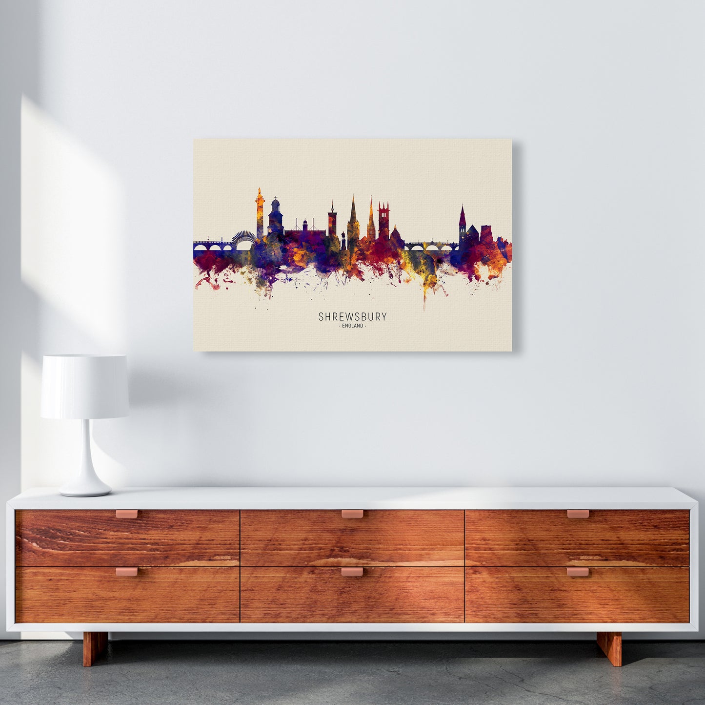 Shrewsbury England Skyline Autumn City Name Art Print by Michael Tompsett A1 Canvas