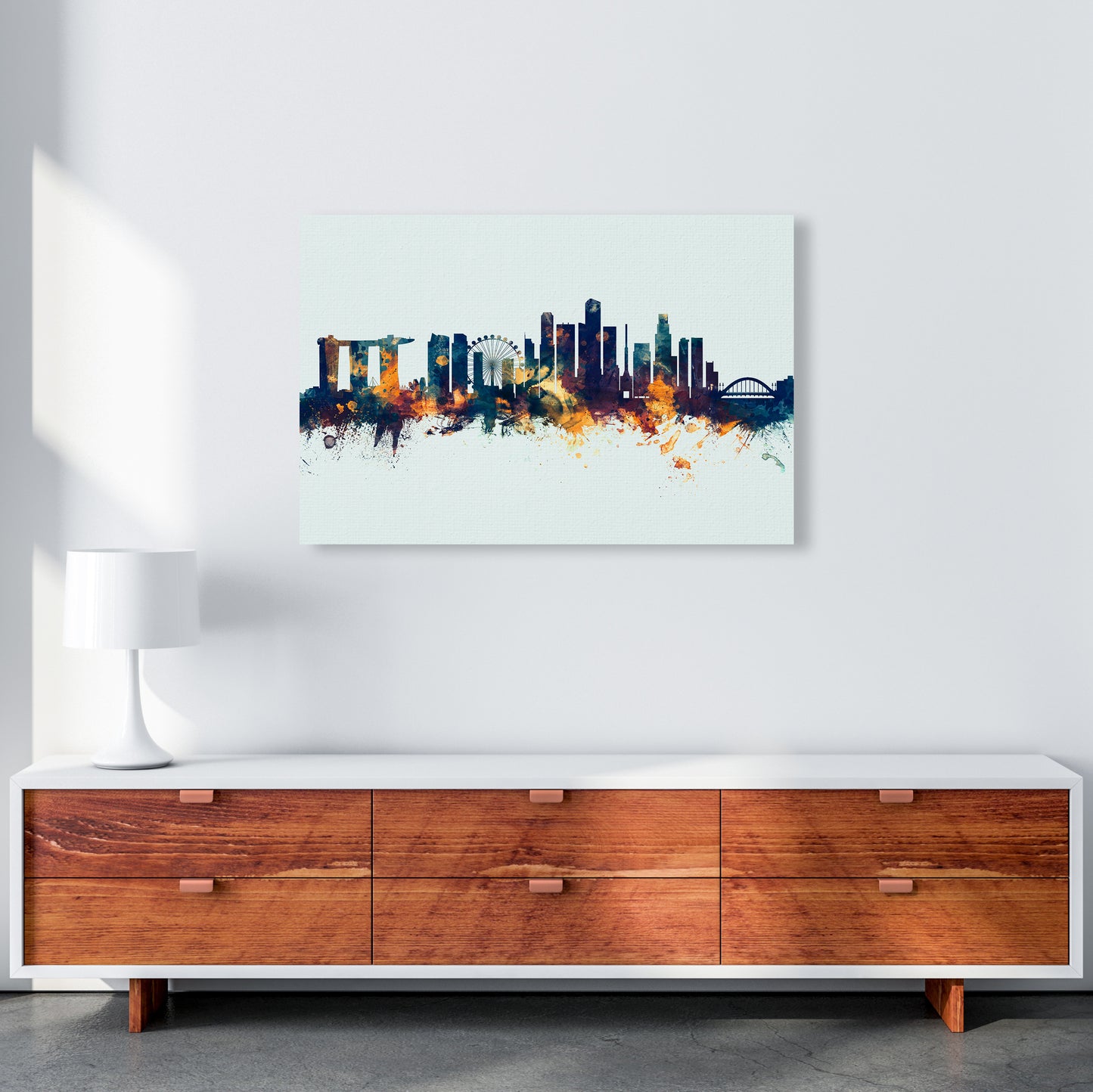 Singapore Singapore Skyline Blue Orange Art Print by Michael Tompsett A1 Canvas
