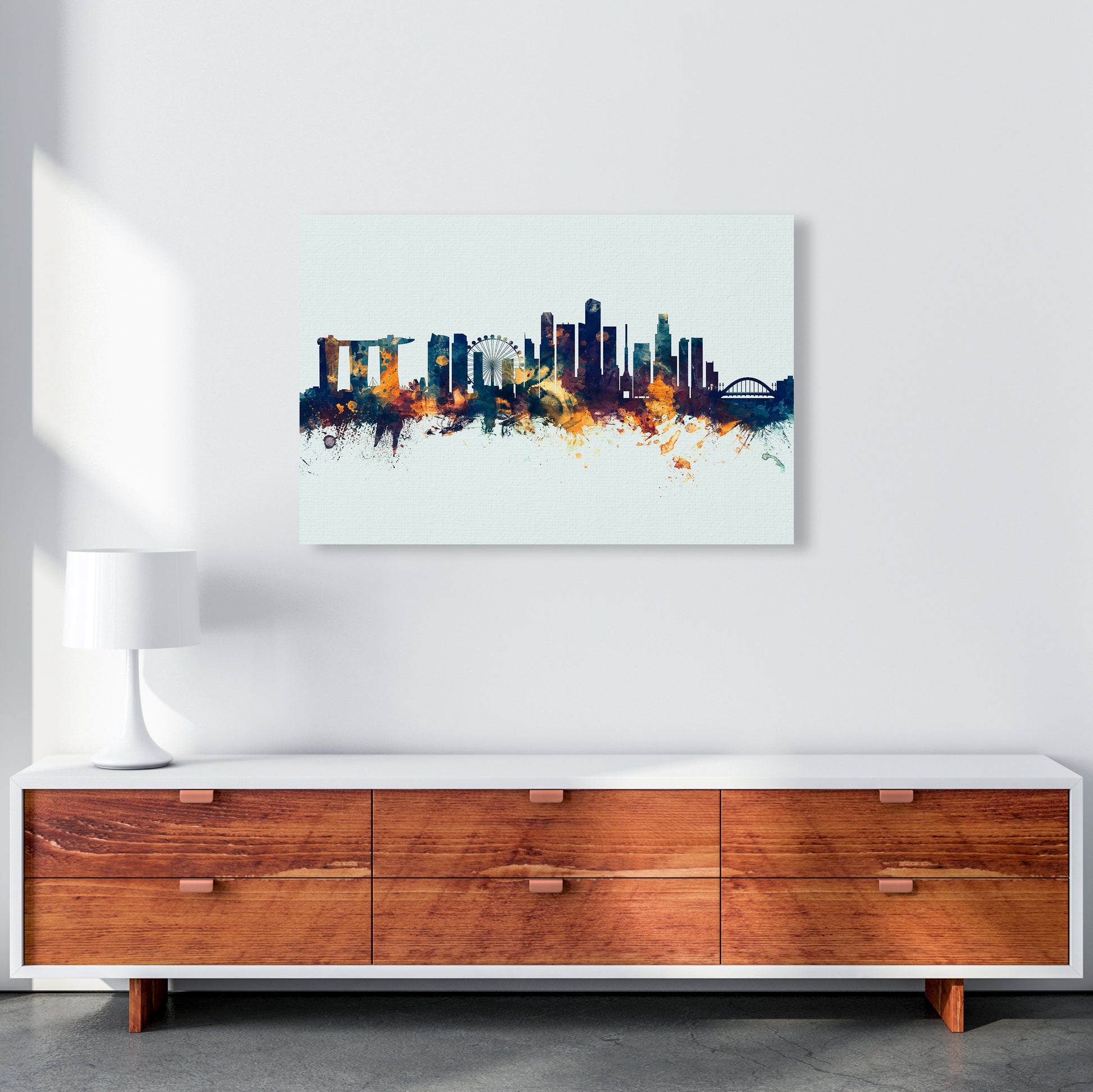 Singapore Singapore Skyline Blue Orange Art Print by Michael Tompsett A1 Canvas