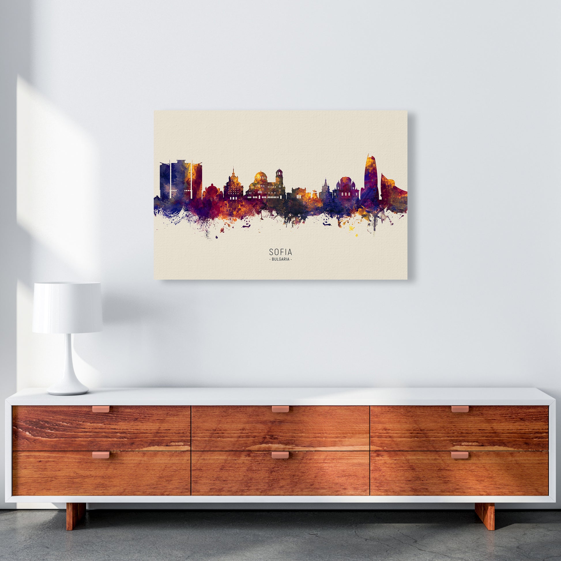 Sofia Bulgaria Skyline Autumn City Name Art Print by Michael Tompsett A1 Canvas