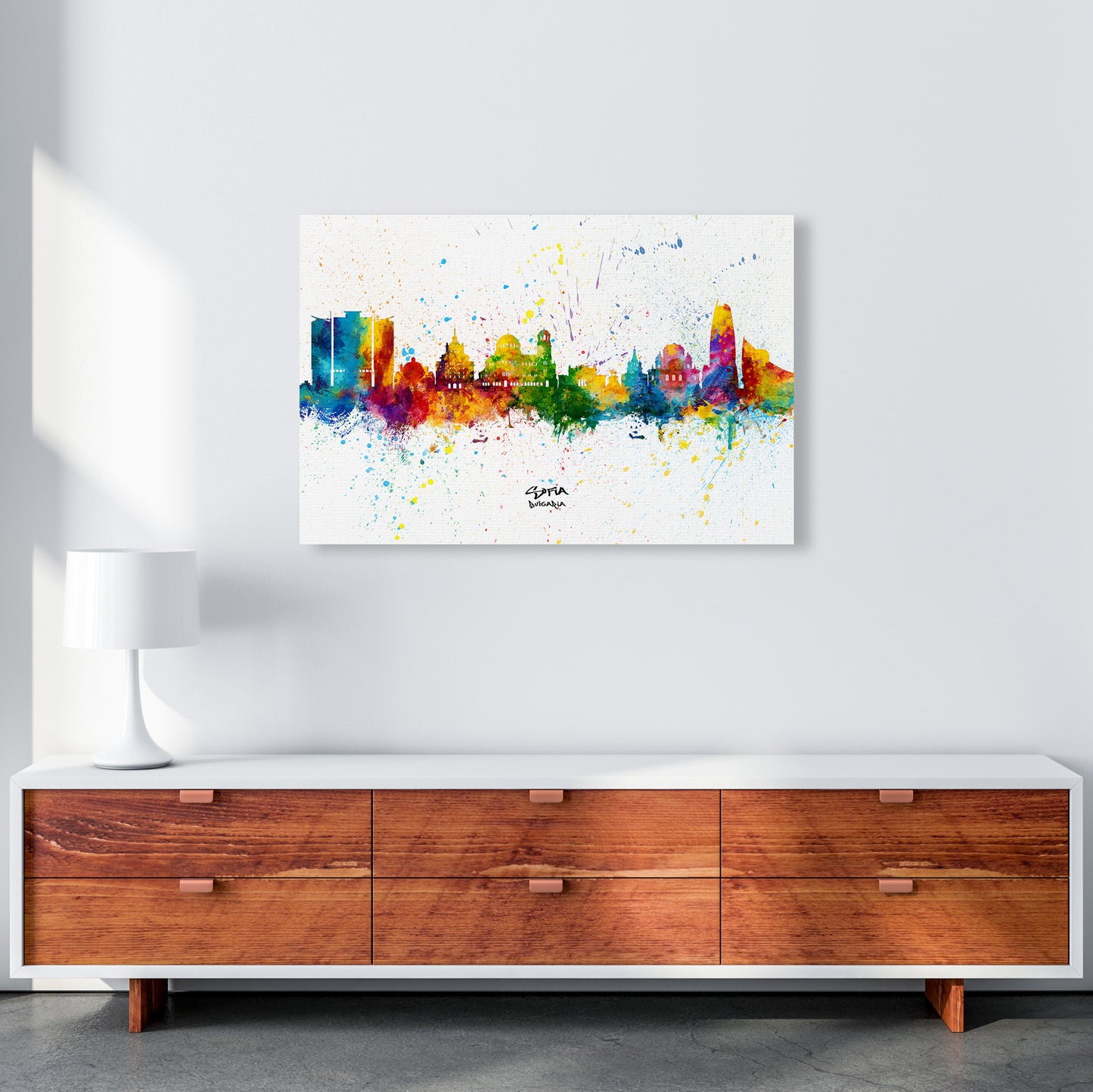 Sofia Bulgaria Skyline Splash Art Print by Michael Tompsett A1 Canvas