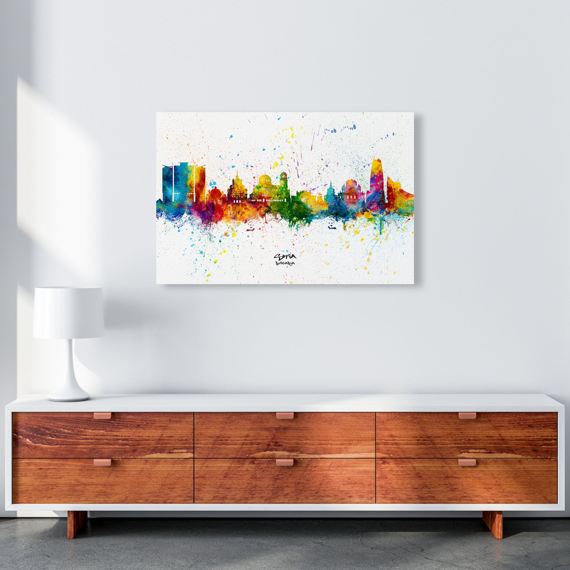 Sofia Bulgaria Skyline Splash Art Print by Michael Tompsett A1 Canvas