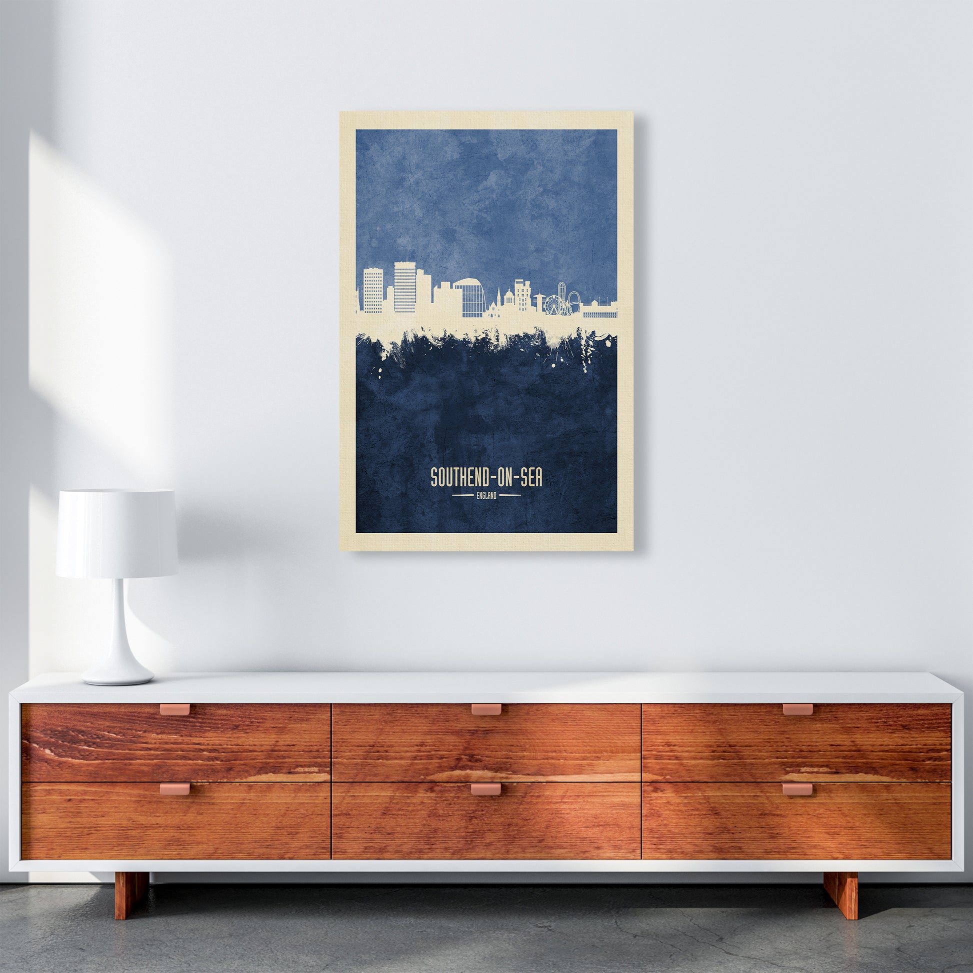 Southend-On-Sea England Skyline Portrait Navy Art Print by Michael Tompsett A1 Canvas
