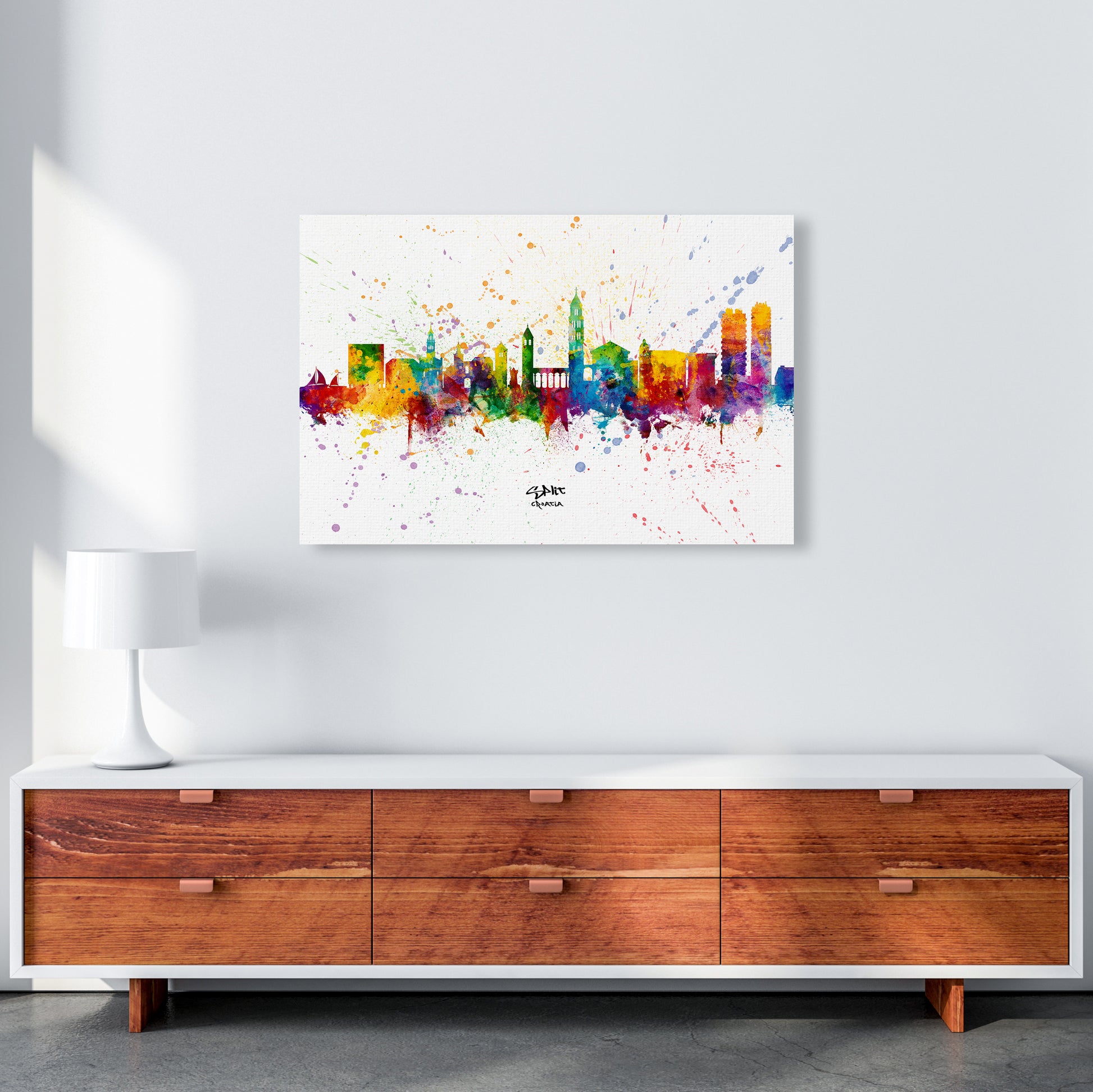 Split Croatia Skyline Splash Art Print by Michael Tompsett A1 Canvas