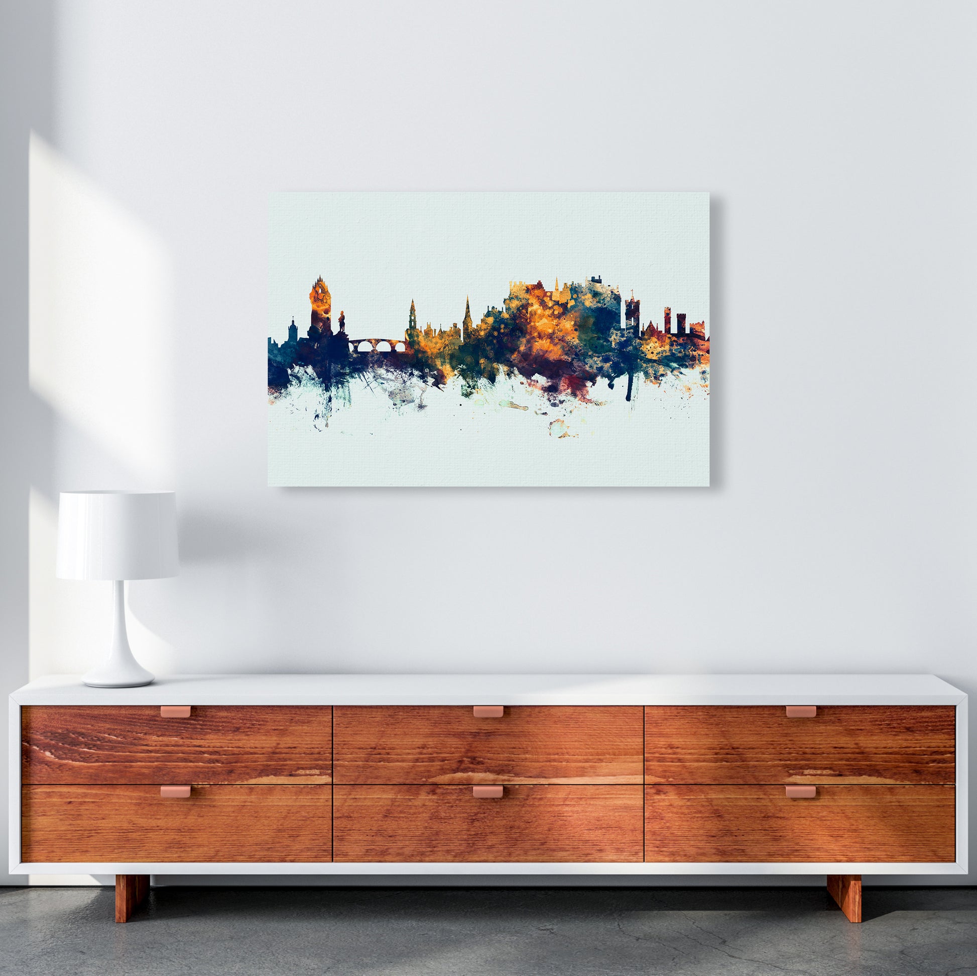 Stirling Scotland Skyline Blue Orange Art Print by Michael Tompsett A1 Canvas