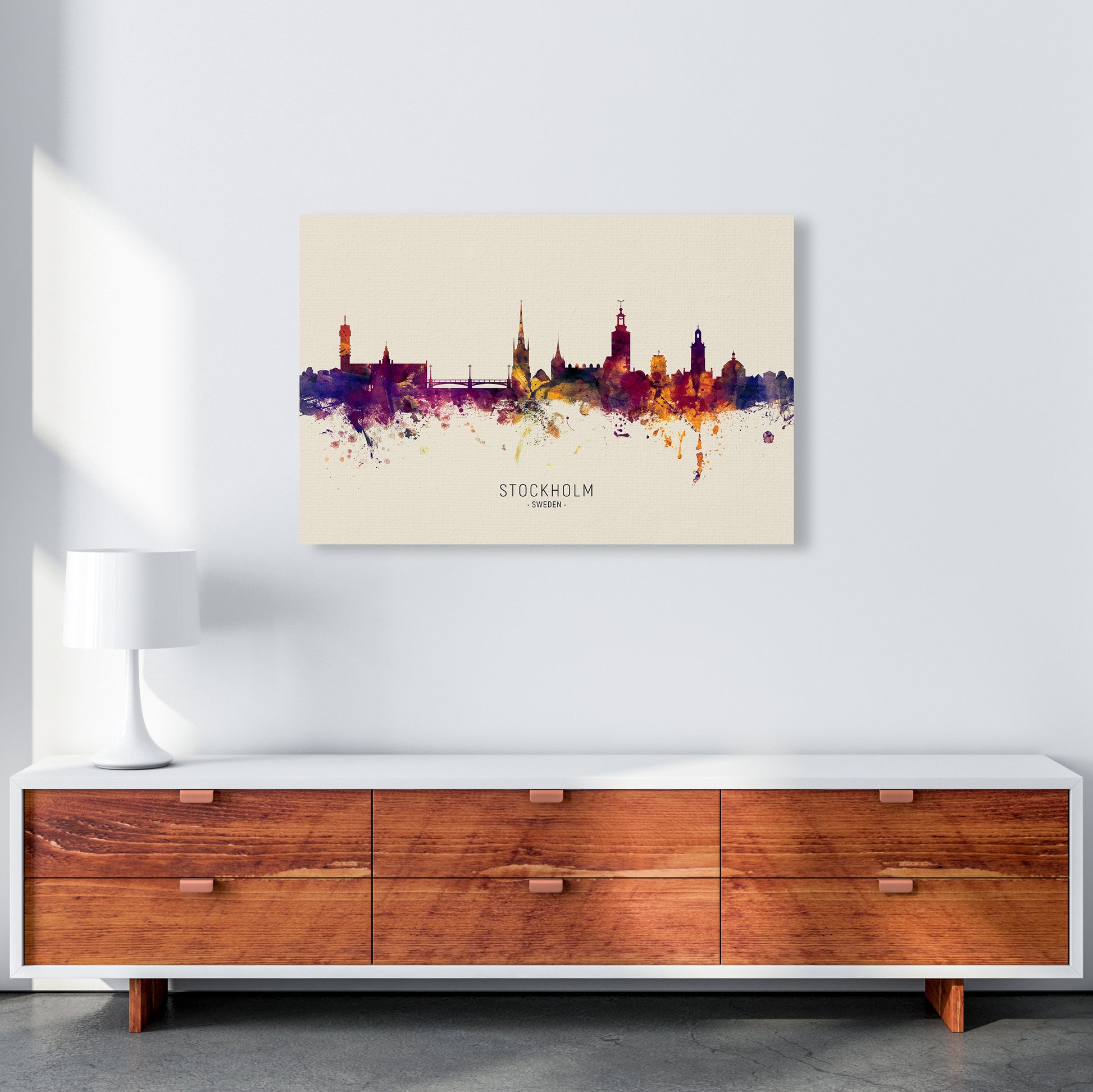 Stockholm Sweden Skyline Autumn City Name Art Print by Michael Tompsett A1 Canvas