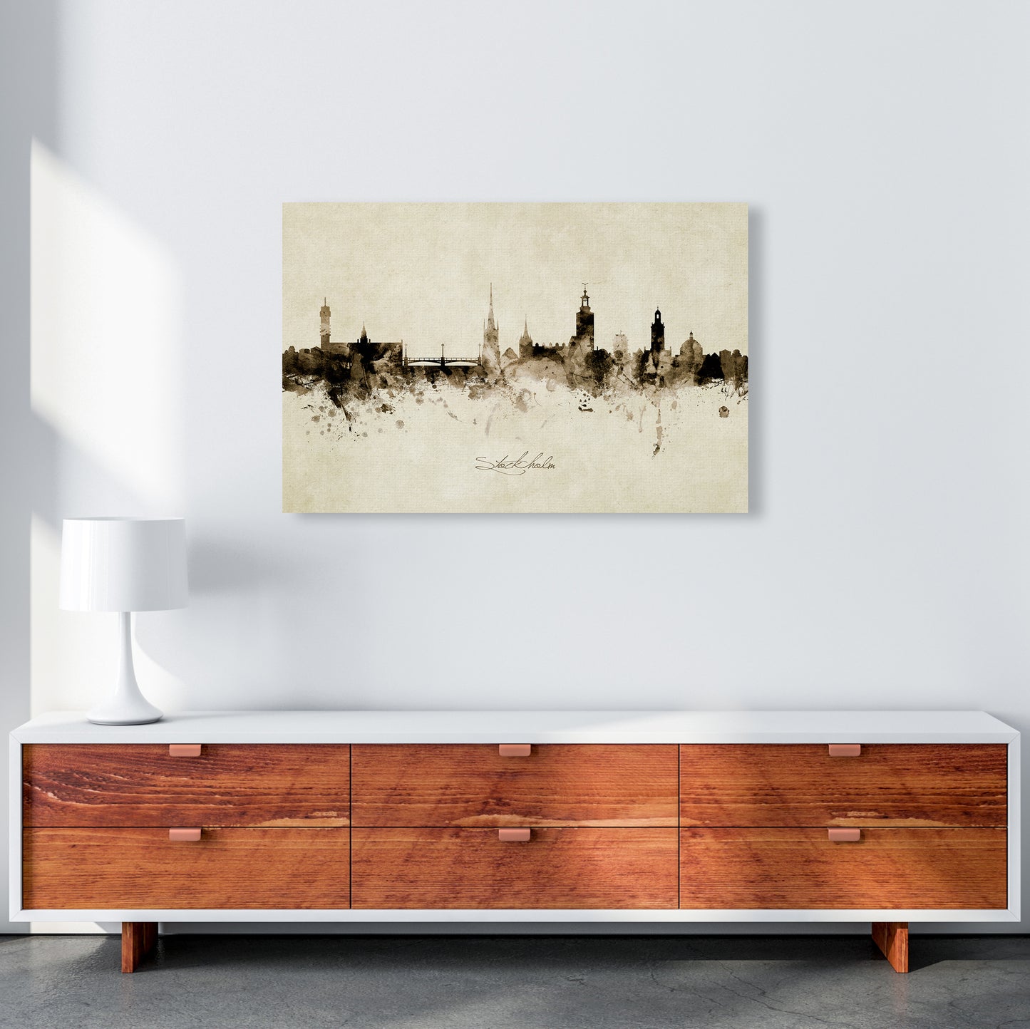 Stockholm Sweden Skyline Vintage Art Print by Michael Tompsett A1 Canvas