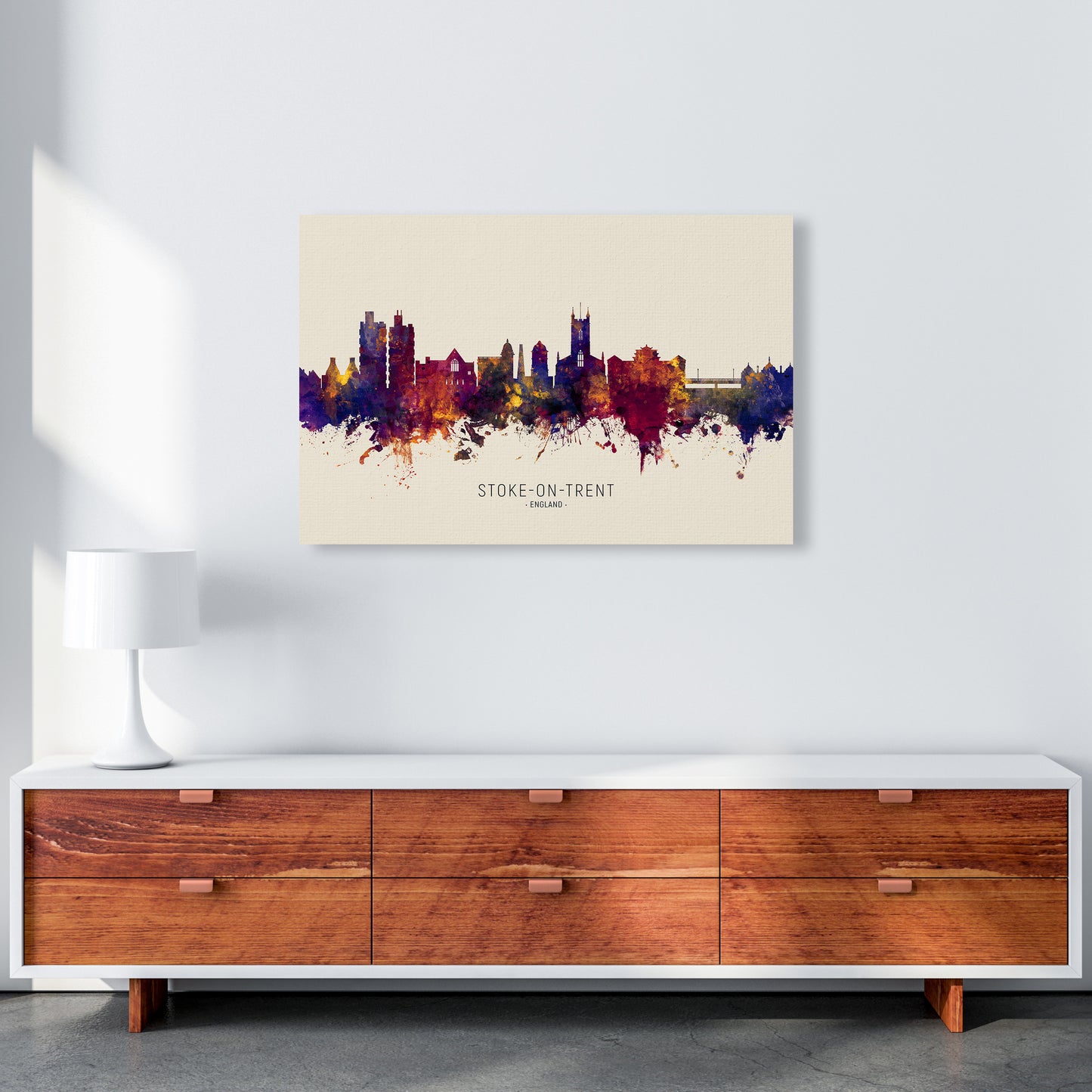 Stoke-On-Trent England Skyline Autumn City Name Art Print by Michael Tompsett A1 Canvas