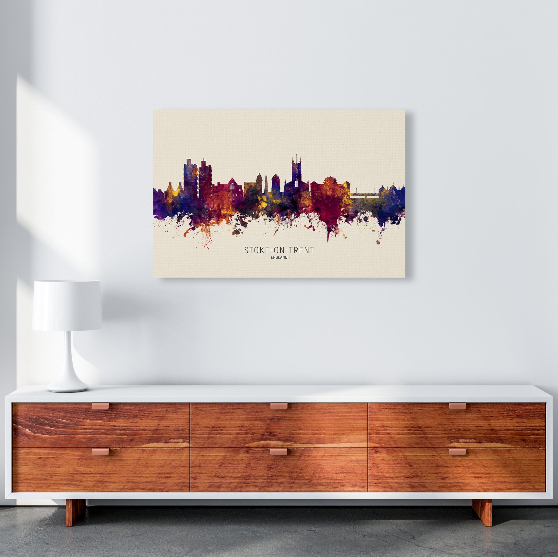 Stoke-On-Trent England Skyline Autumn City Name Art Print by Michael Tompsett A1 Canvas