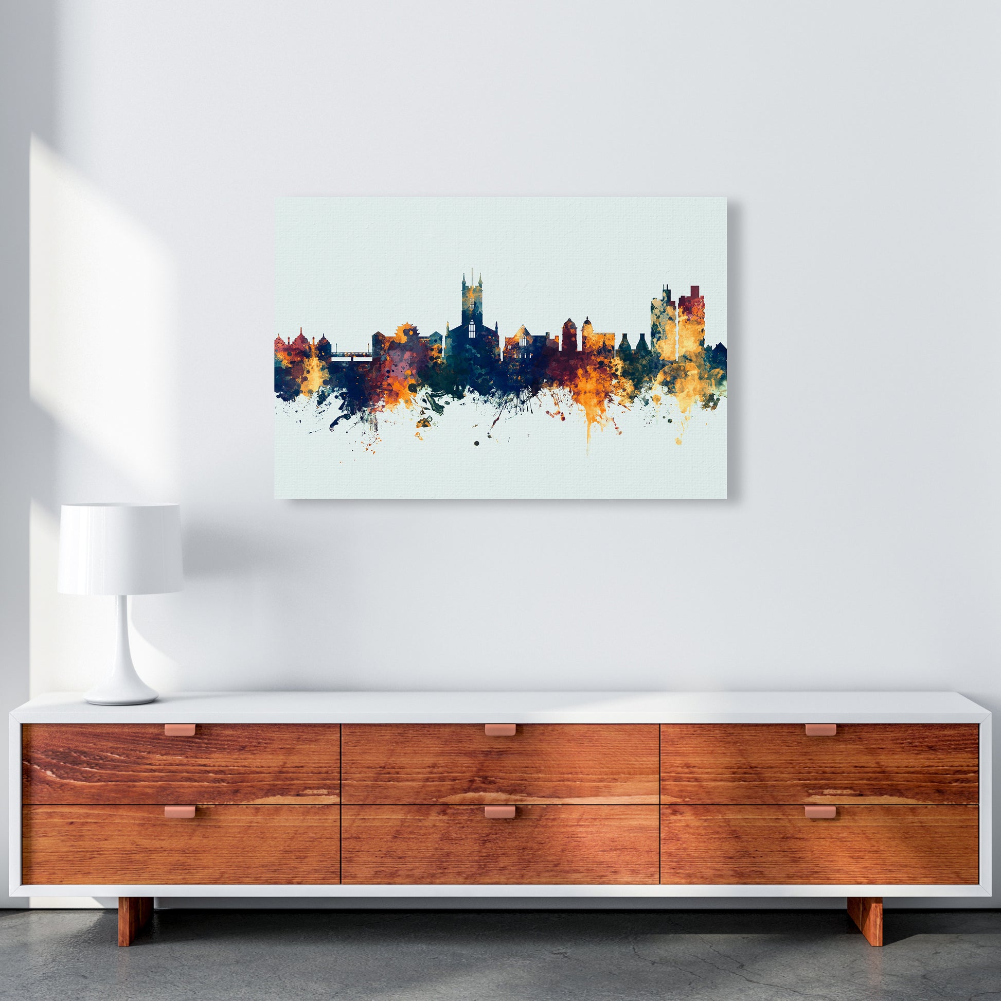 Stoke-On-Trent England Skyline Blue Orange Art Print by Michael Tompsett A1 Canvas
