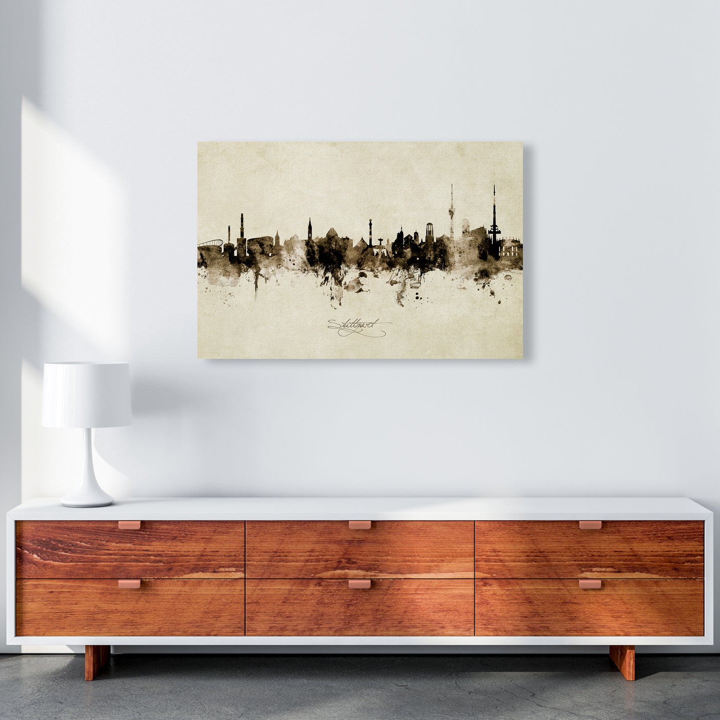 Stuttgart Deutschland Skyline Vintage Art Print by Michael Tompsett A1 Canvas