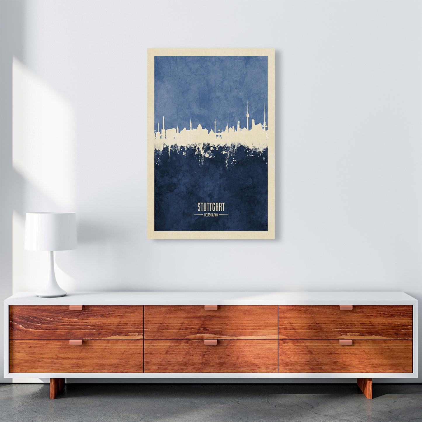 Stuttgart Germany Skyline Portrait Navy Art Print by Michael Tompsett A1 Canvas