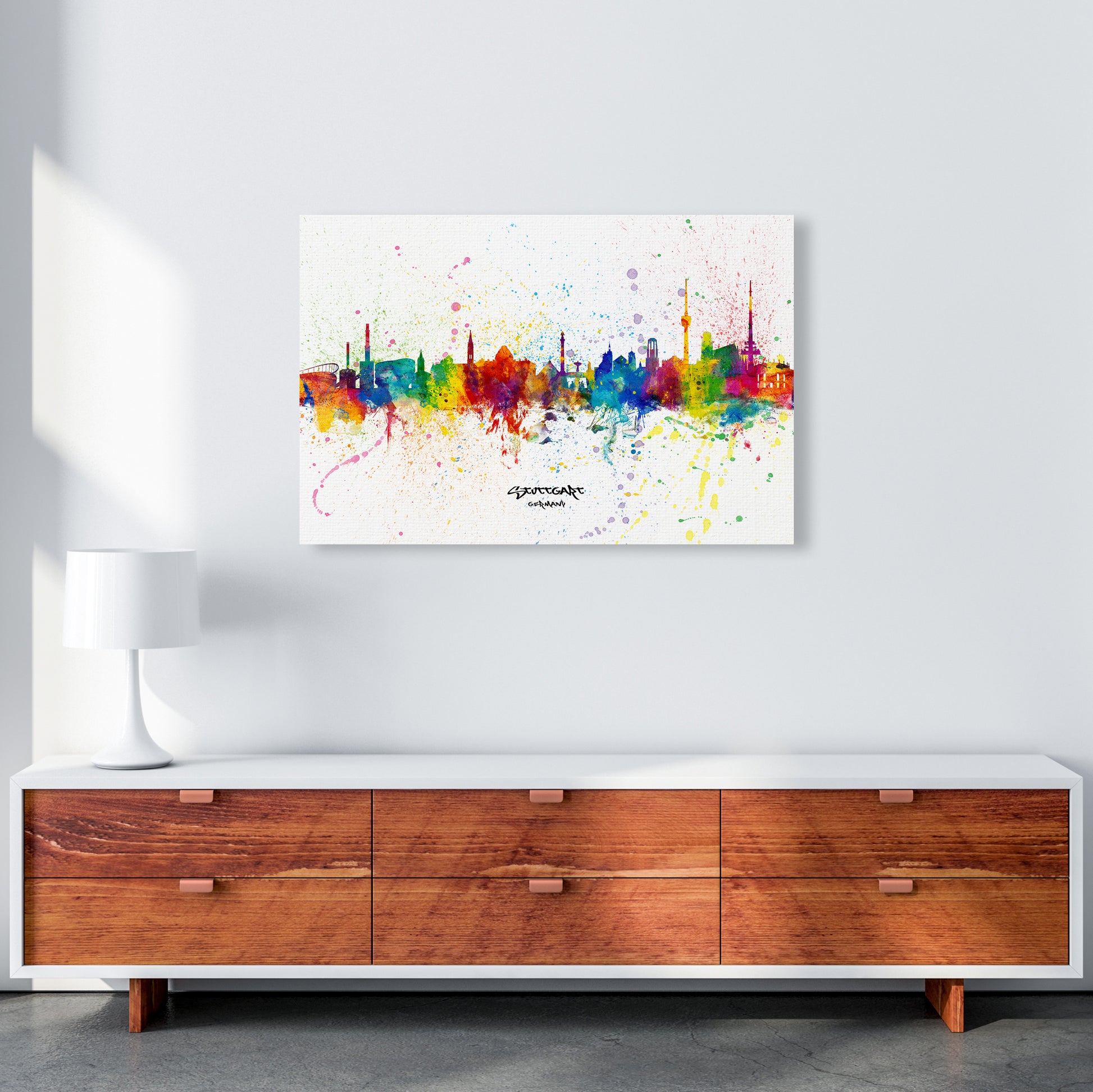 Stuttgart Germany Skyline Splash Art Print by Michael Tompsett A1 Canvas