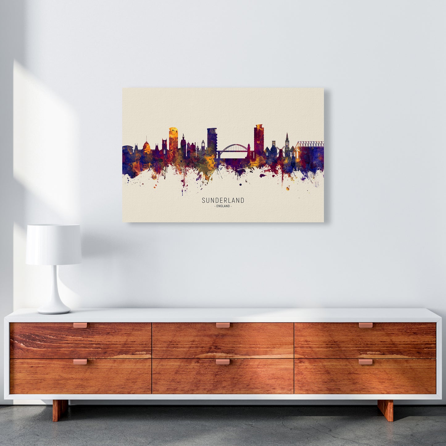 Sunderland England Skyline Autumn City Name Art Print by Michael Tompsett A1 Canvas