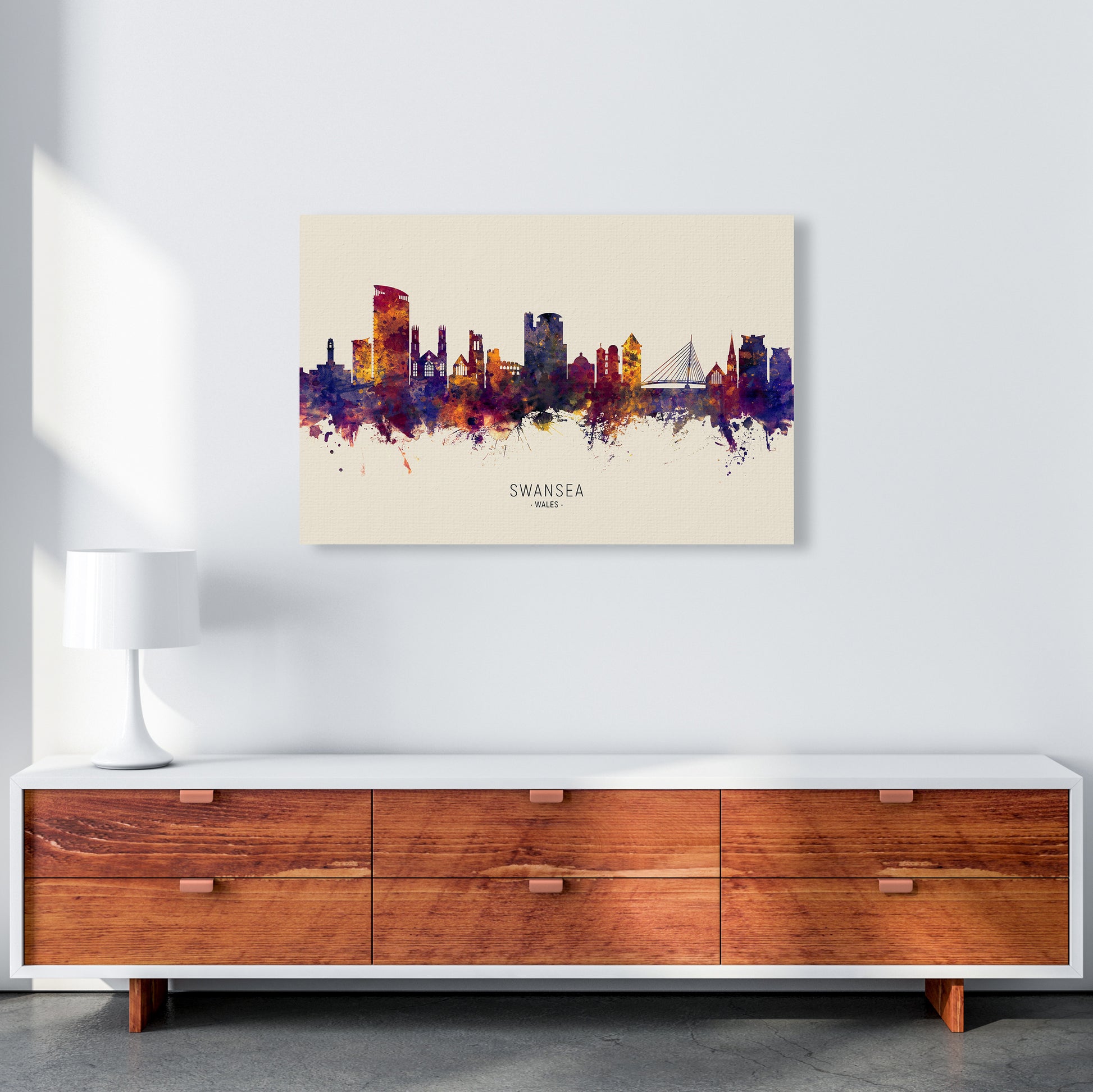 Swansea Wales Skyline Autumn City Name Art Print by Michael Tompsett A1 Canvas