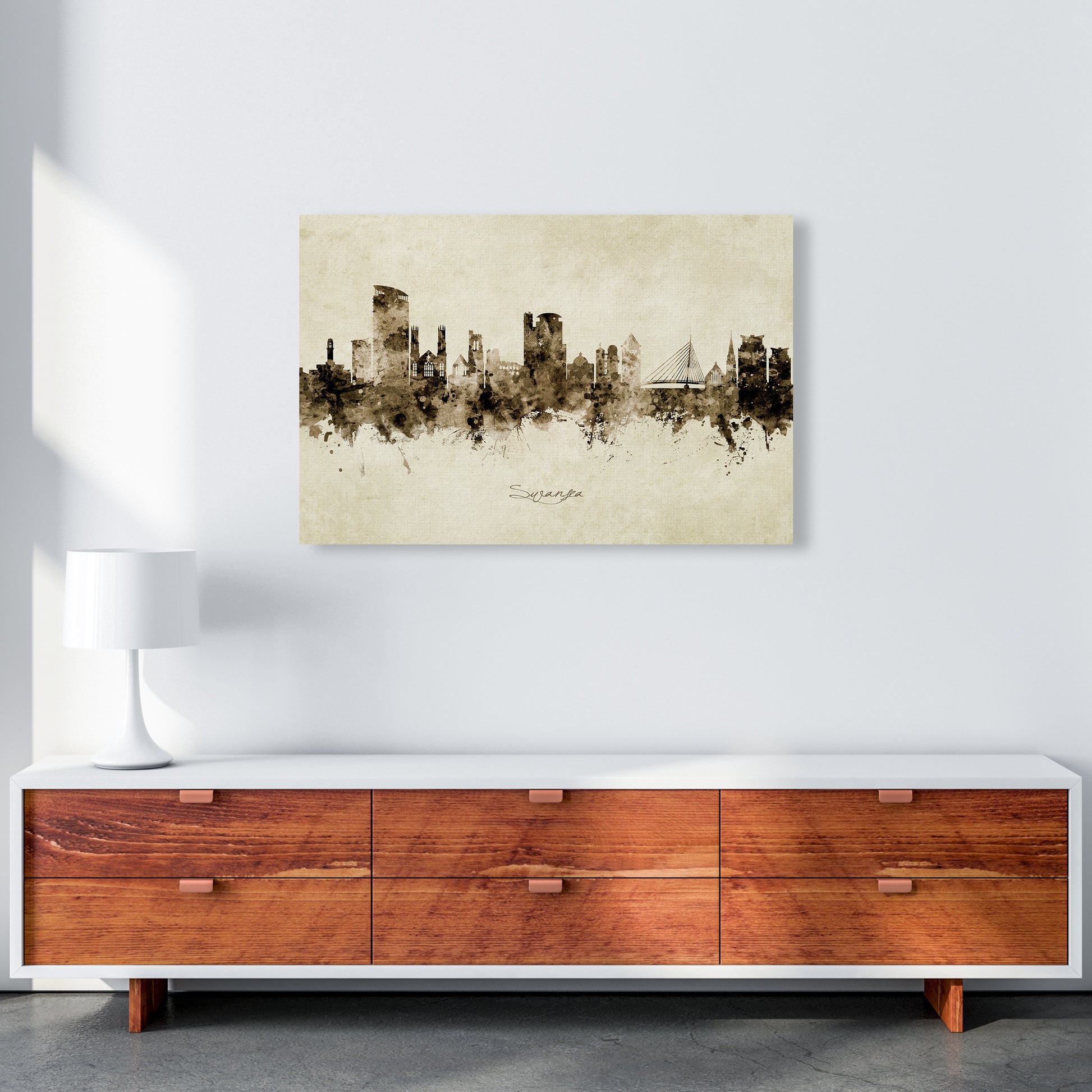 Swansea Wales Skyline Vintage Art Print by Michael Tompsett A1 Canvas