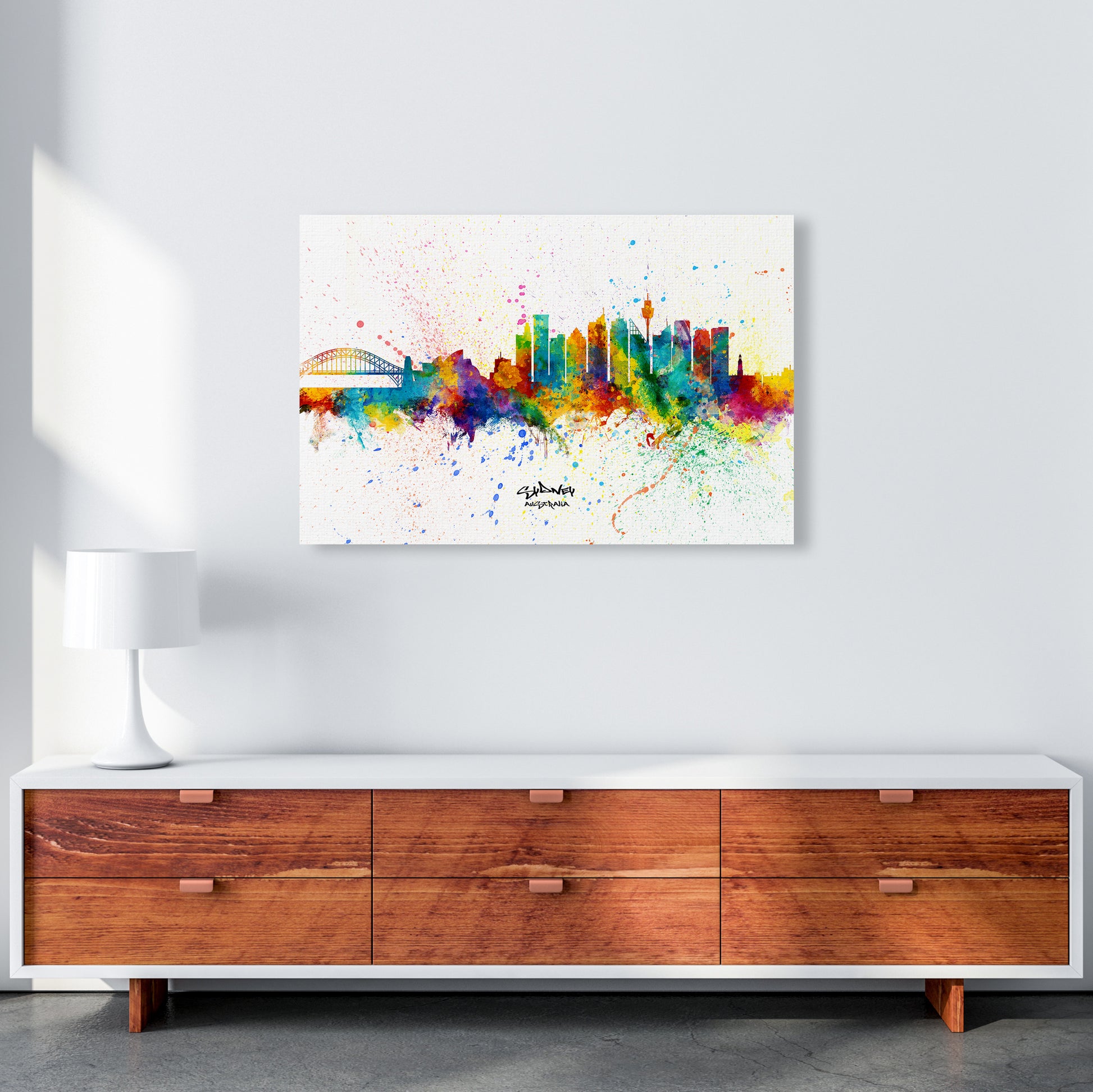 Sydney Australia Skyline Splash Art Print by Michael Tompsett A1 Canvas