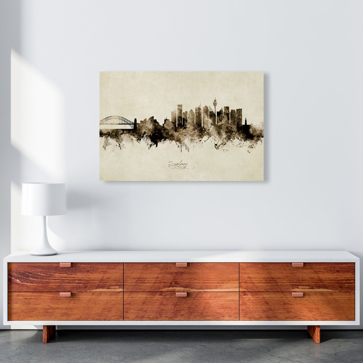 Sydney Australia Skyline Vintage Art Print by Michael Tompsett A1 Canvas