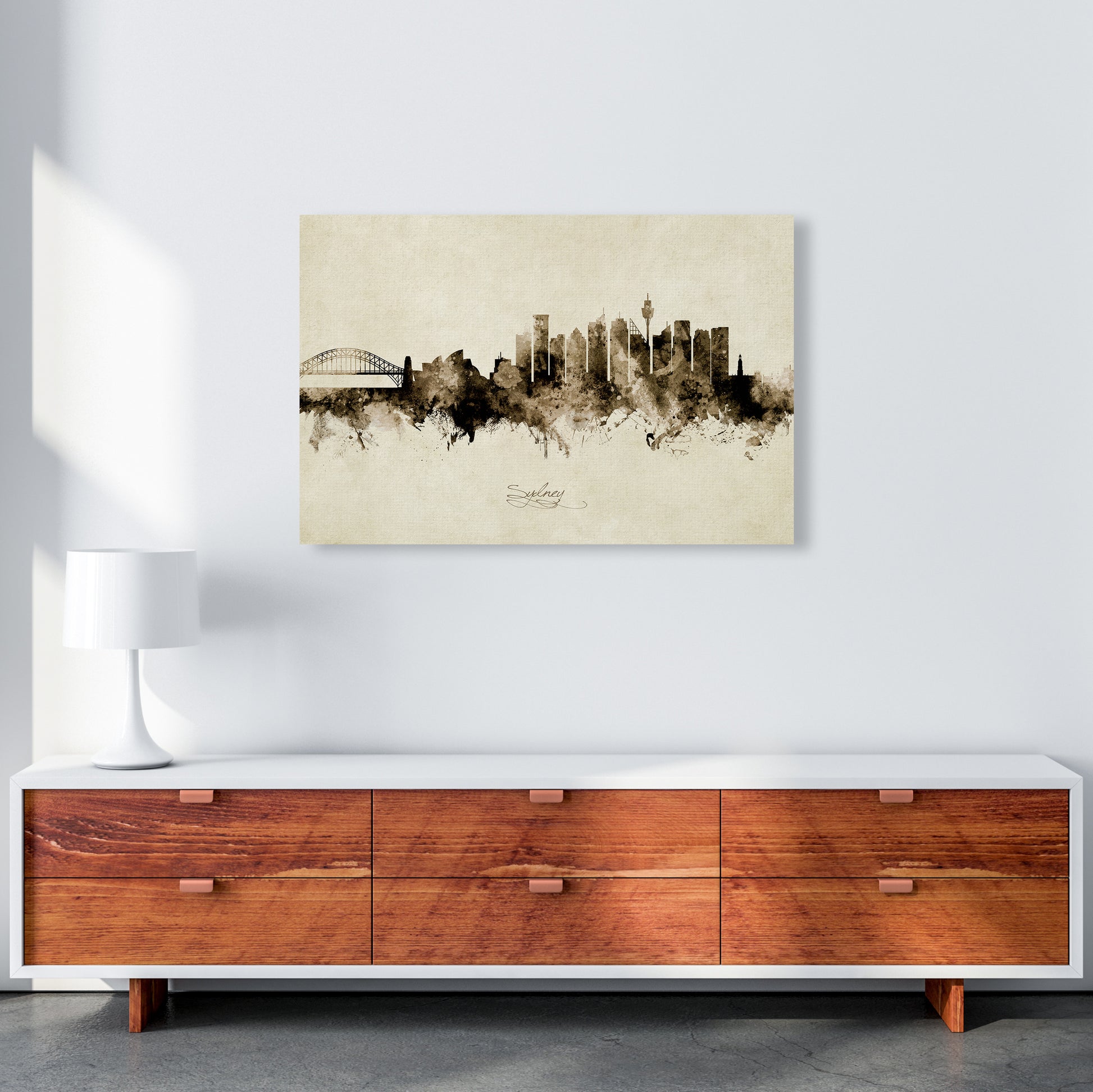 Sydney Australia Skyline Vintage Art Print by Michael Tompsett A1 Canvas