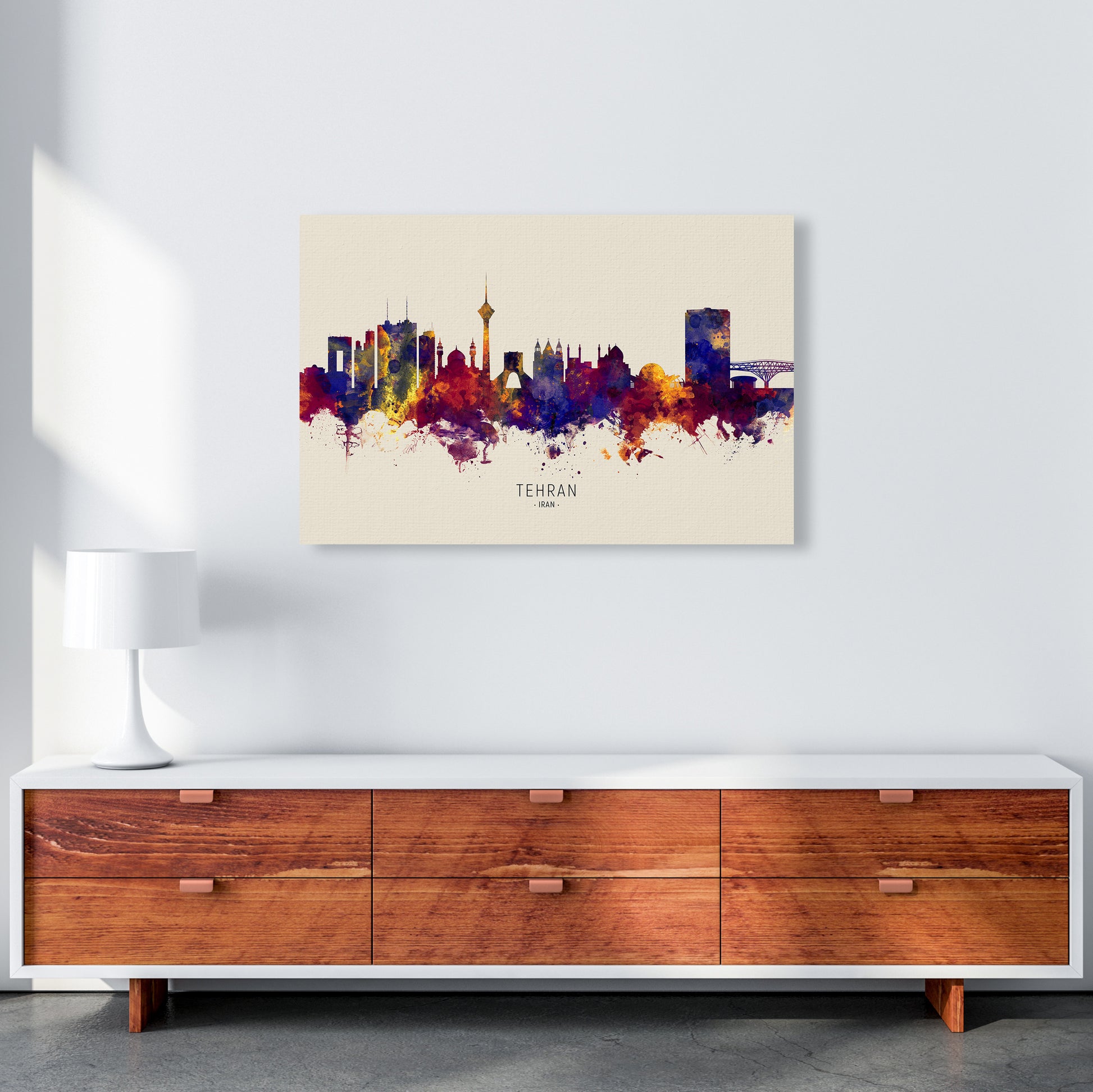 Tehran Iran Skyline Autumn City Name Art Print by Michael Tompsett A1 Canvas