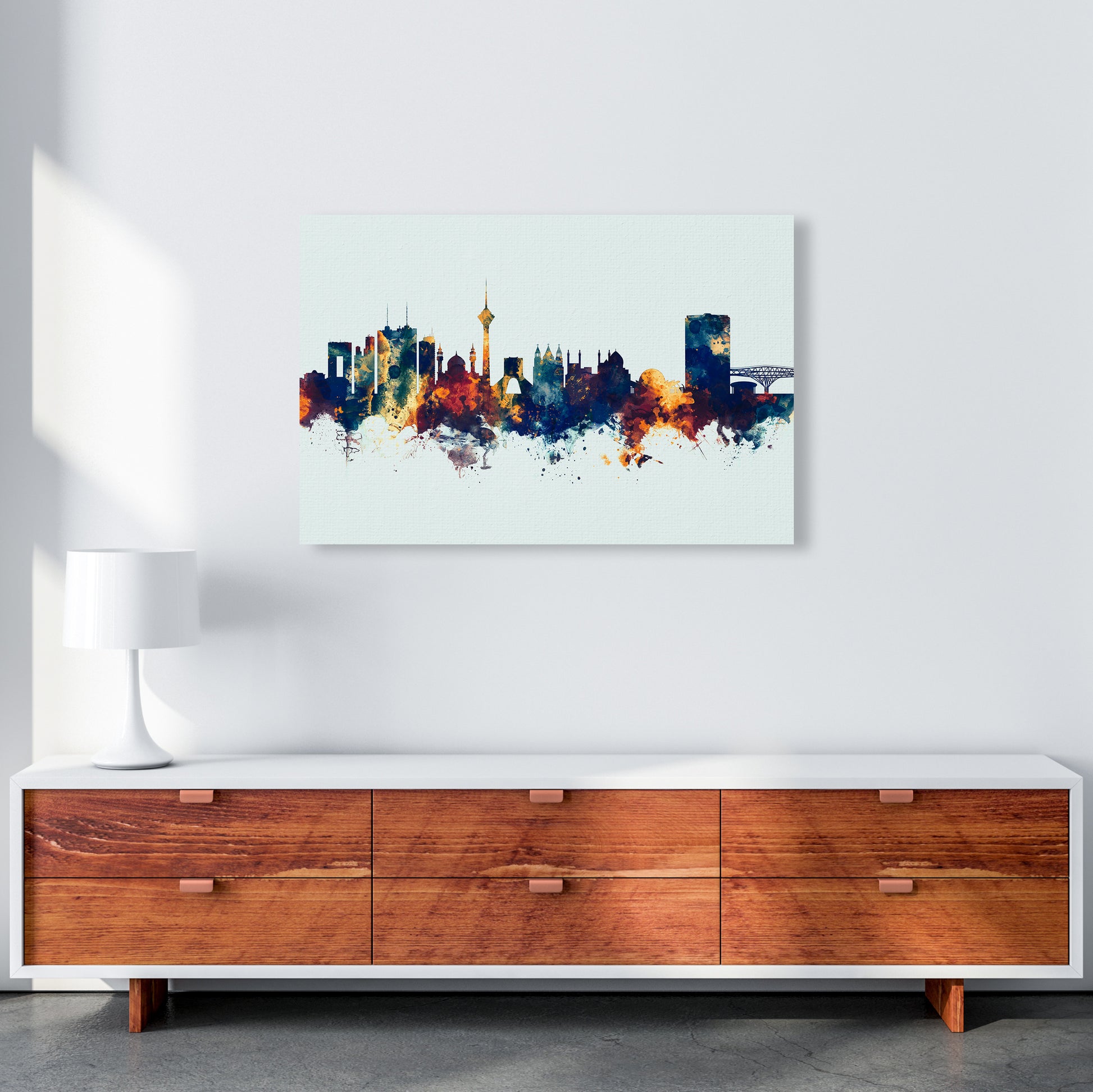 Tehran Iran Skyline Blue Orange Art Print by Michael Tompsett A1 Canvas