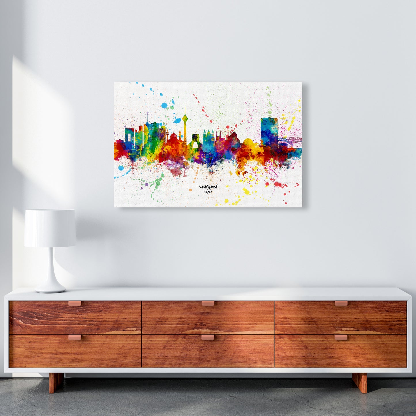 Tehran Iran Skyline Splash Art Print by Michael Tompsett A1 Canvas
