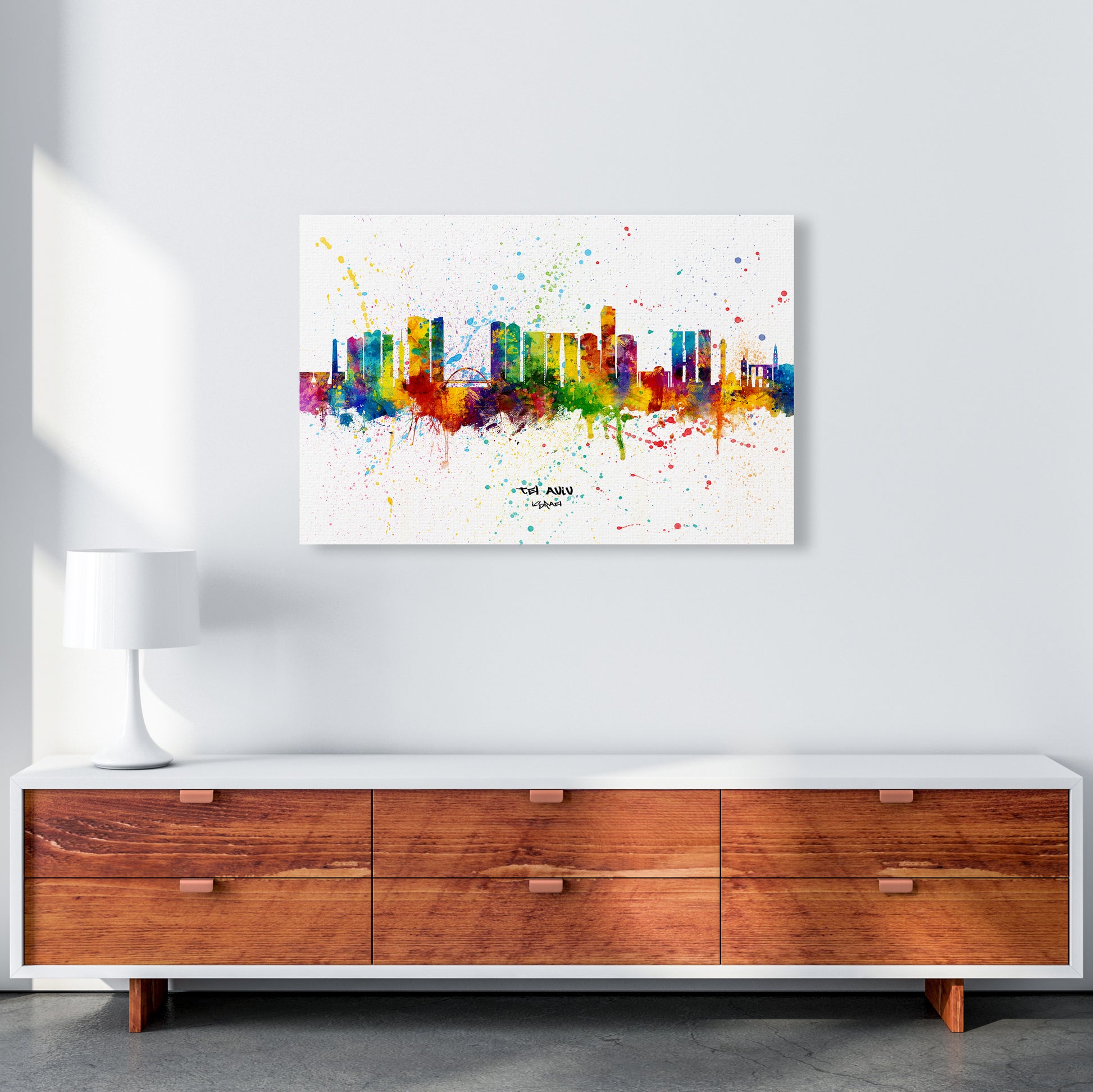 Tel Aviv Israel Skyline Splash Art Print by Michael Tompsett A1 Canvas