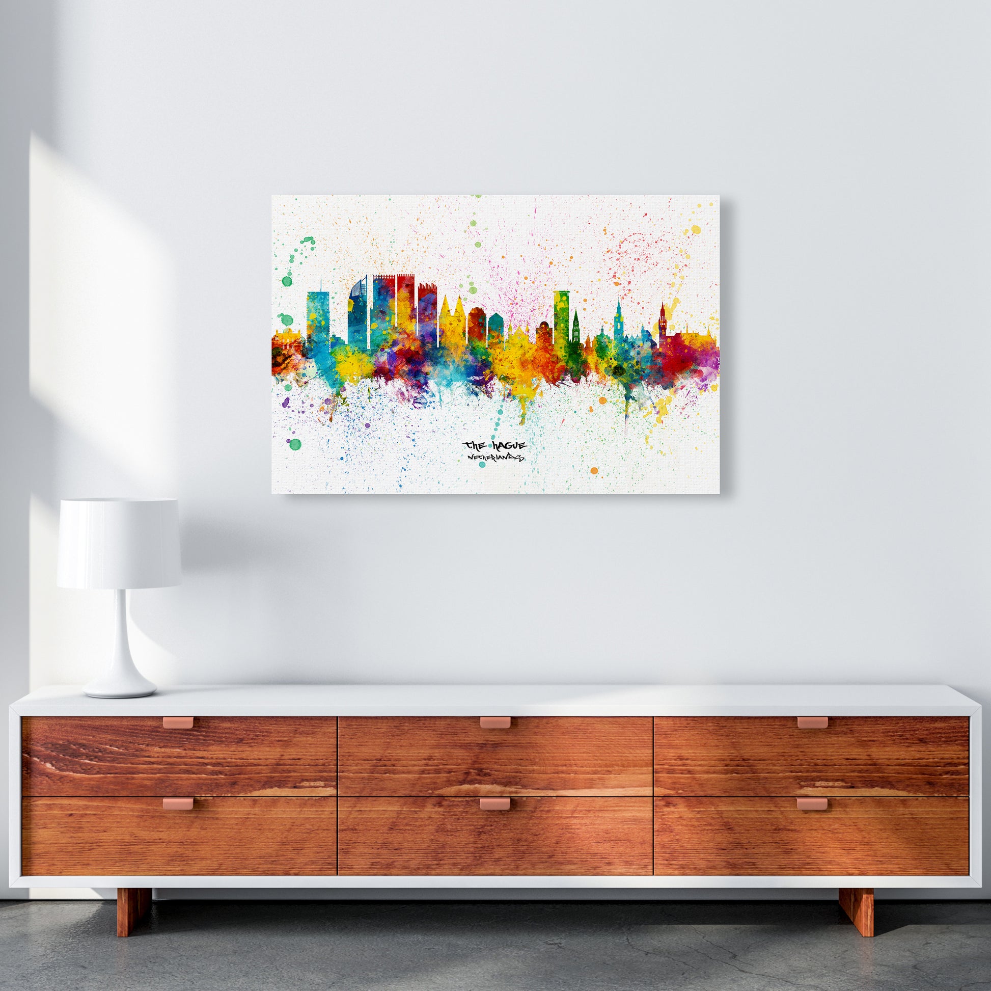 The Hague Netherlands Skyline Splash Art Print by Michael Tompsett A1 Canvas