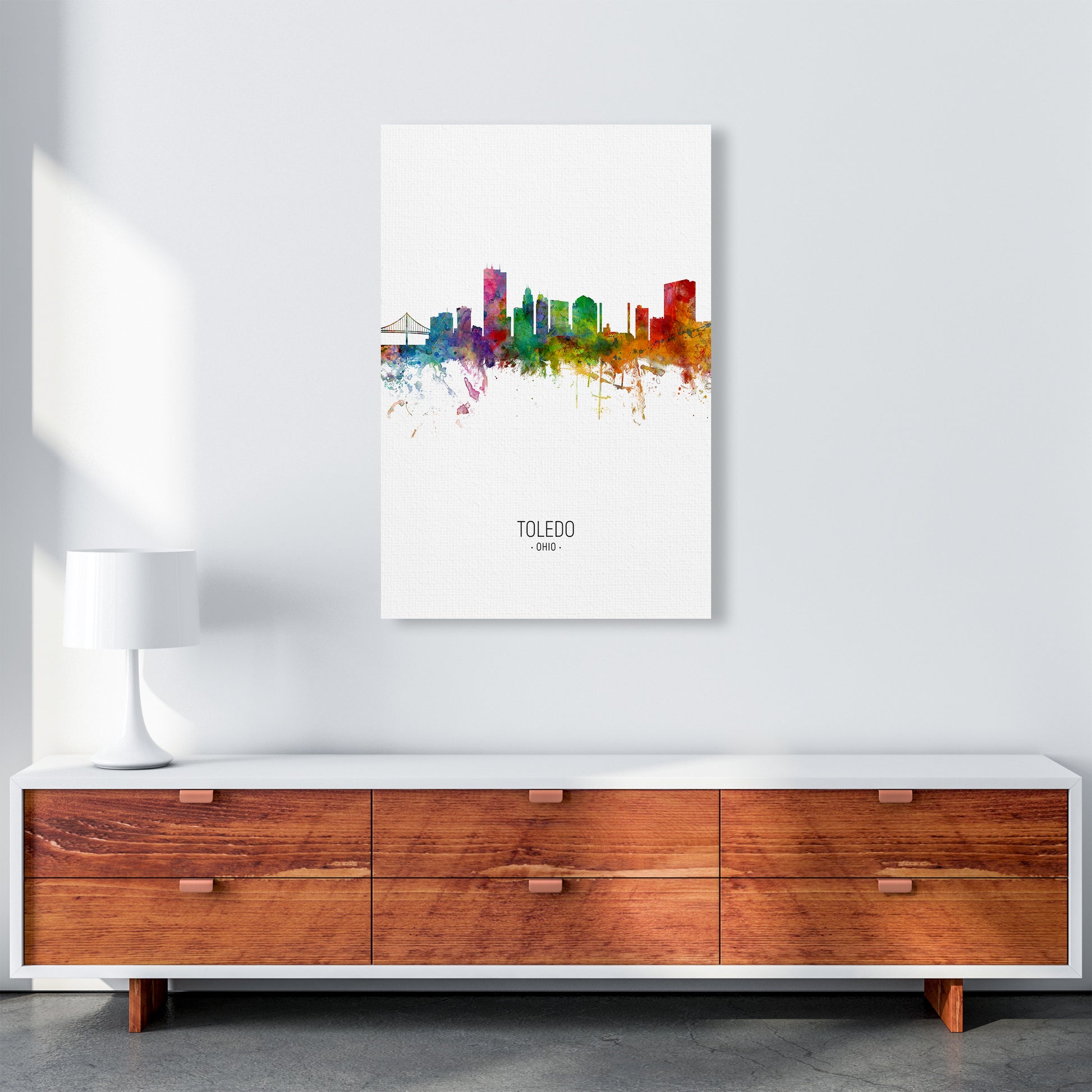 Toledo Ohio Skyline Portrait Art Print by Michael Tompsett A1 Canvas