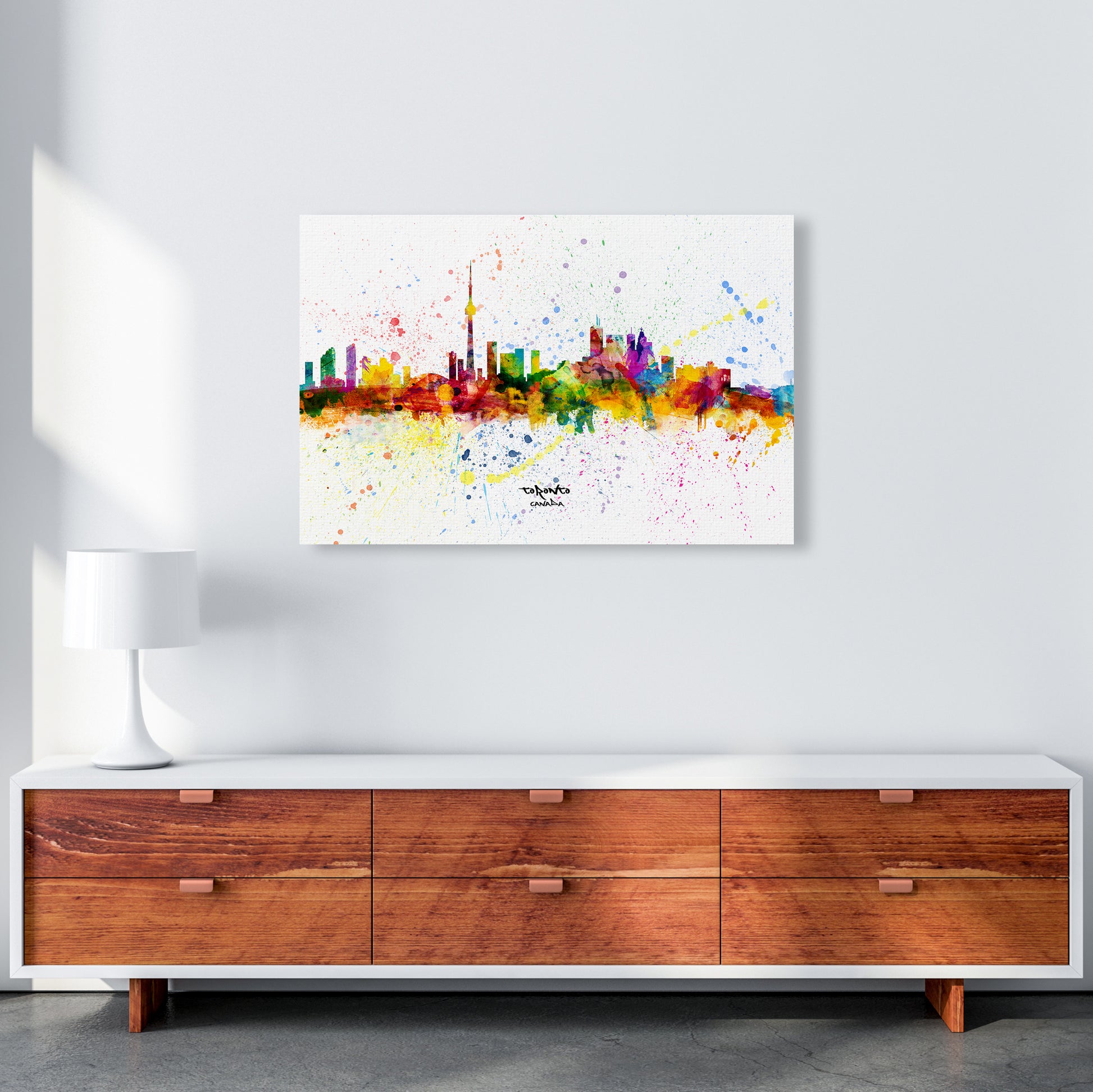 Toronto Canada Skyline Splash Art Print by Michael Tompsett A1 Canvas