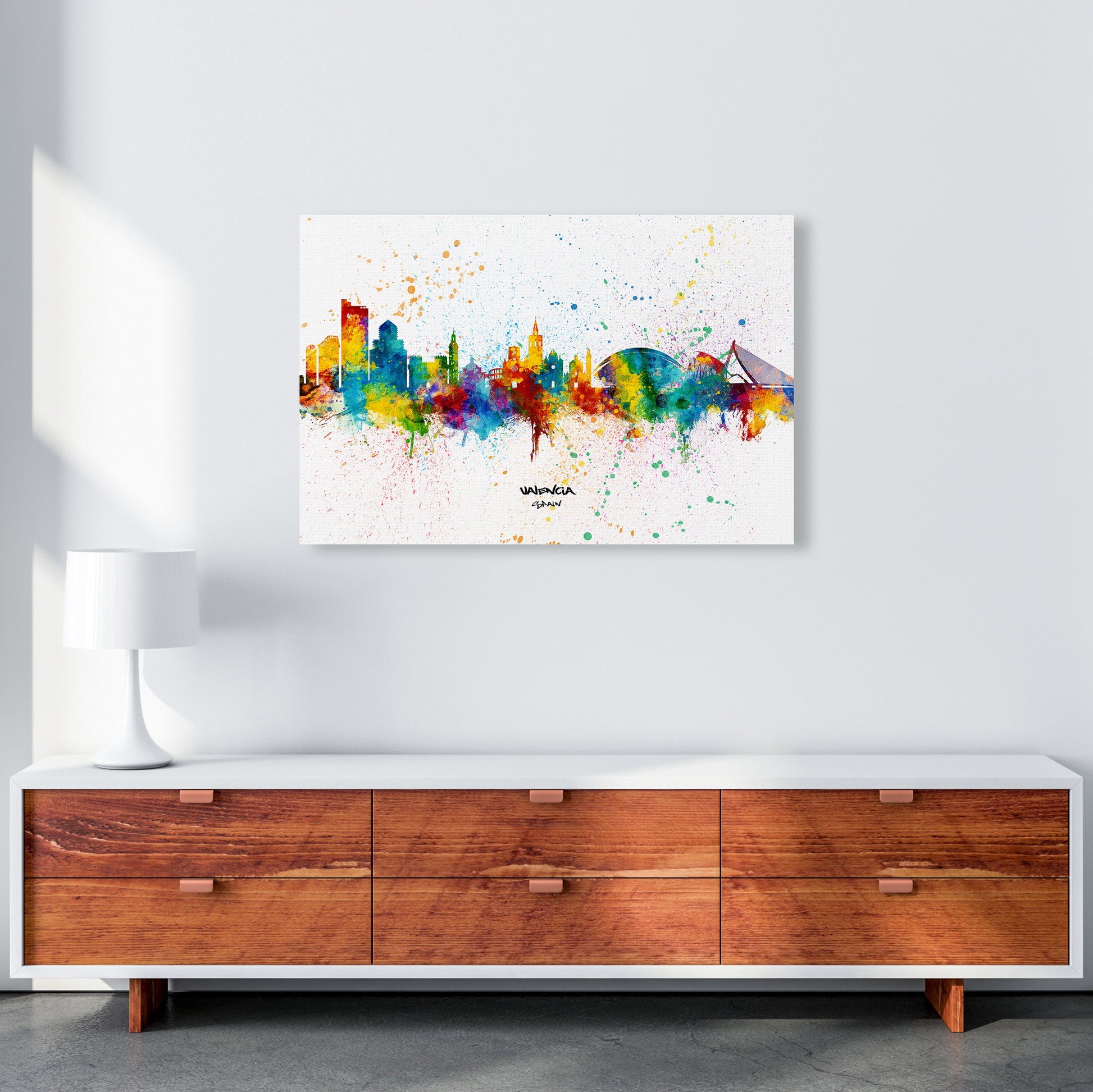 Valencia Spain Skyline Splash Art Print by Michael Tompsett A1 Canvas